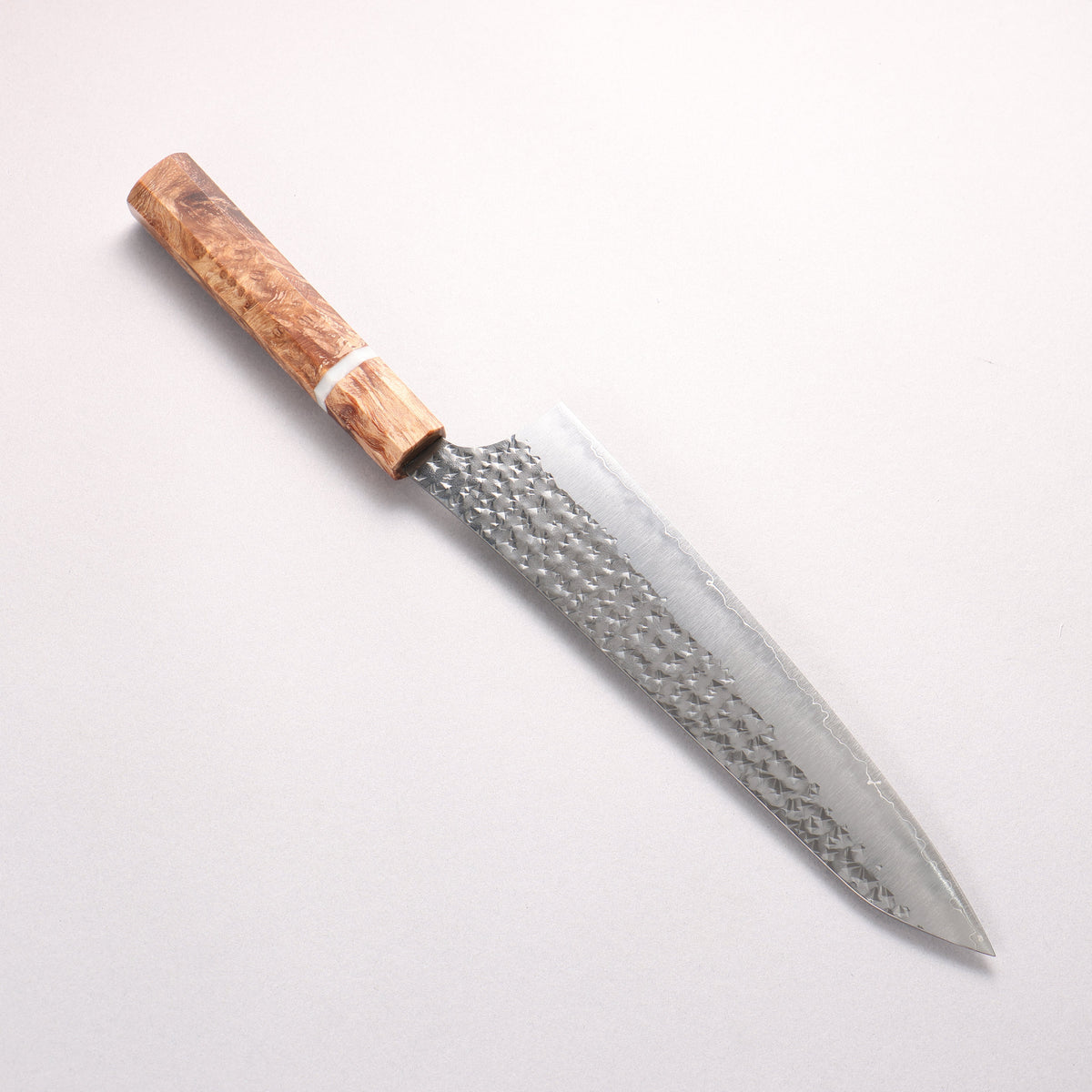 Yu Kurosaki Senko SG2 Hammered Gyuto 210mm Brown Stabilized Wood (White Ring) Handle