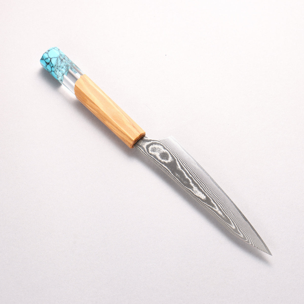 Yu Kurosaki Suiun SG2 Damascus Petty-Utility 130mm Olive Tree Clear Resin And Turquoise Handle