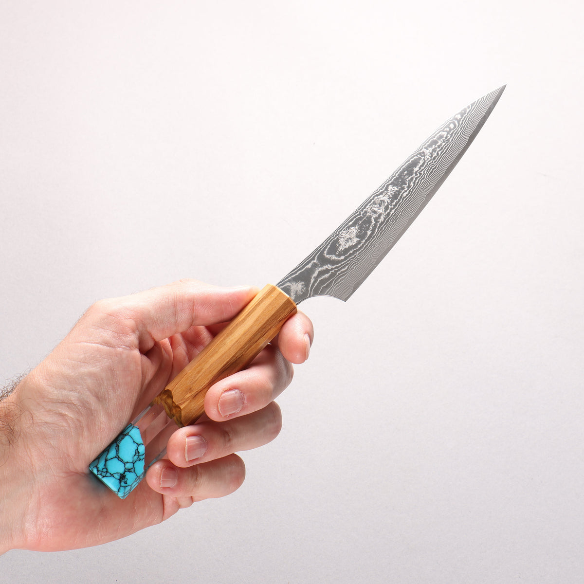 Yu Kurosaki Suiun SG2 Damascus Petty-Utility 130mm Olive Tree Clear Resin And Turquoise Handle