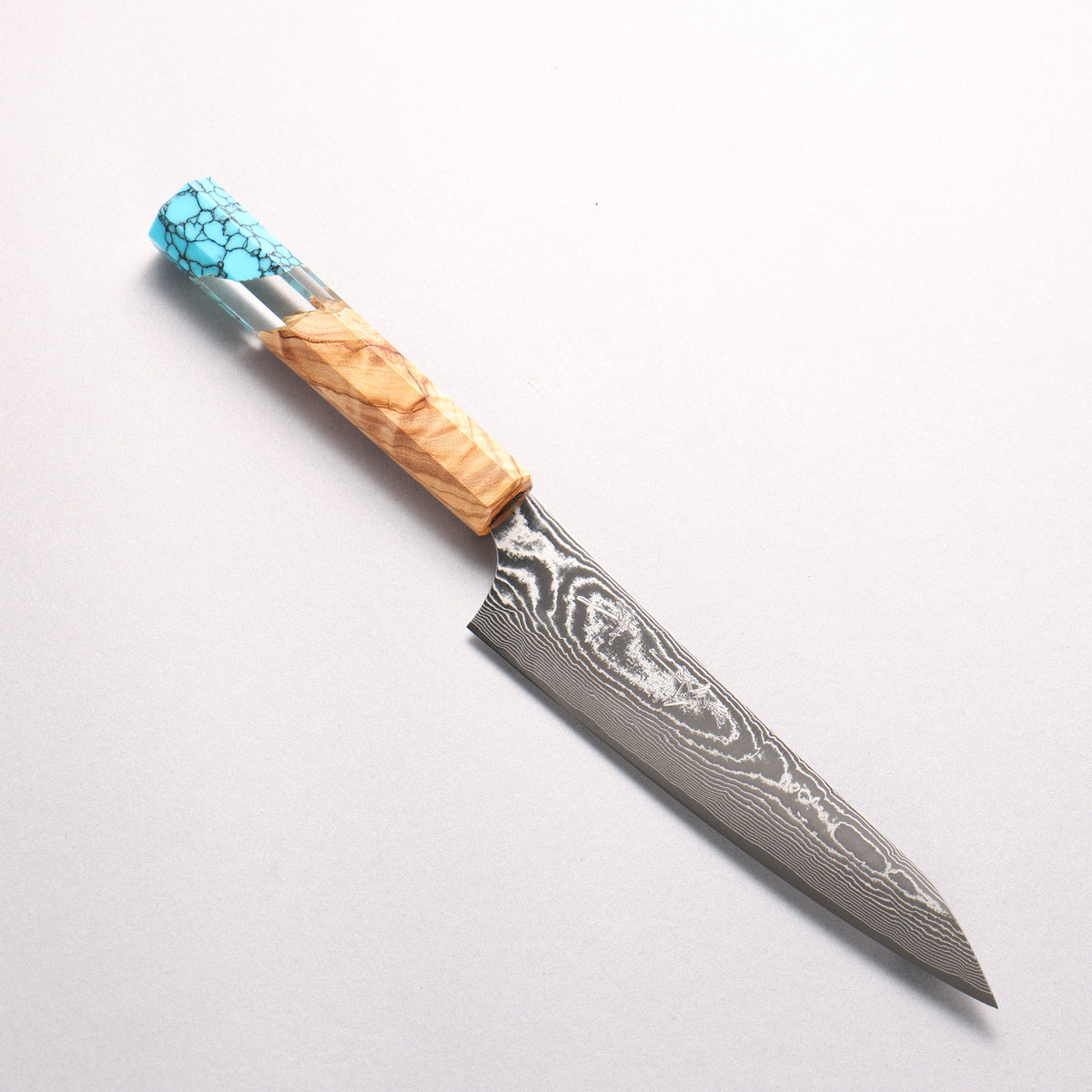 Yu Kurosaki Suiun SG2 Damascus Petty-Utility 150mm Olive Tree Clear Resin And Turquoise Handle
