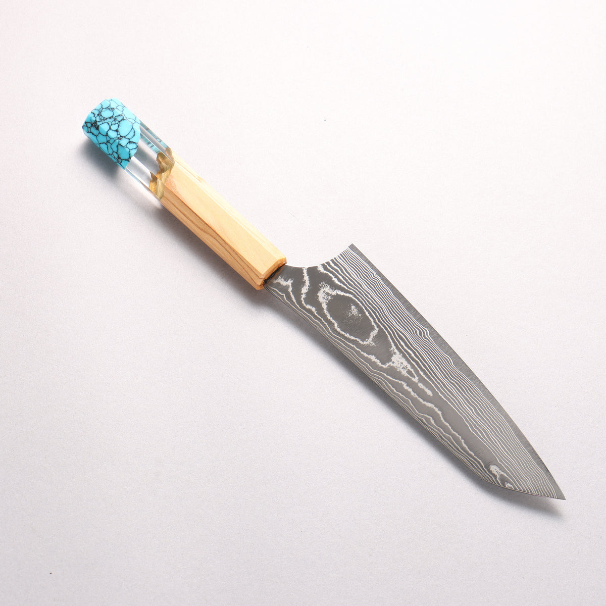 Yu Kurosaki Suiun SG2 Damascus Small Bunka 150mm Olive Tree Clear Resin And Turquoise Handle