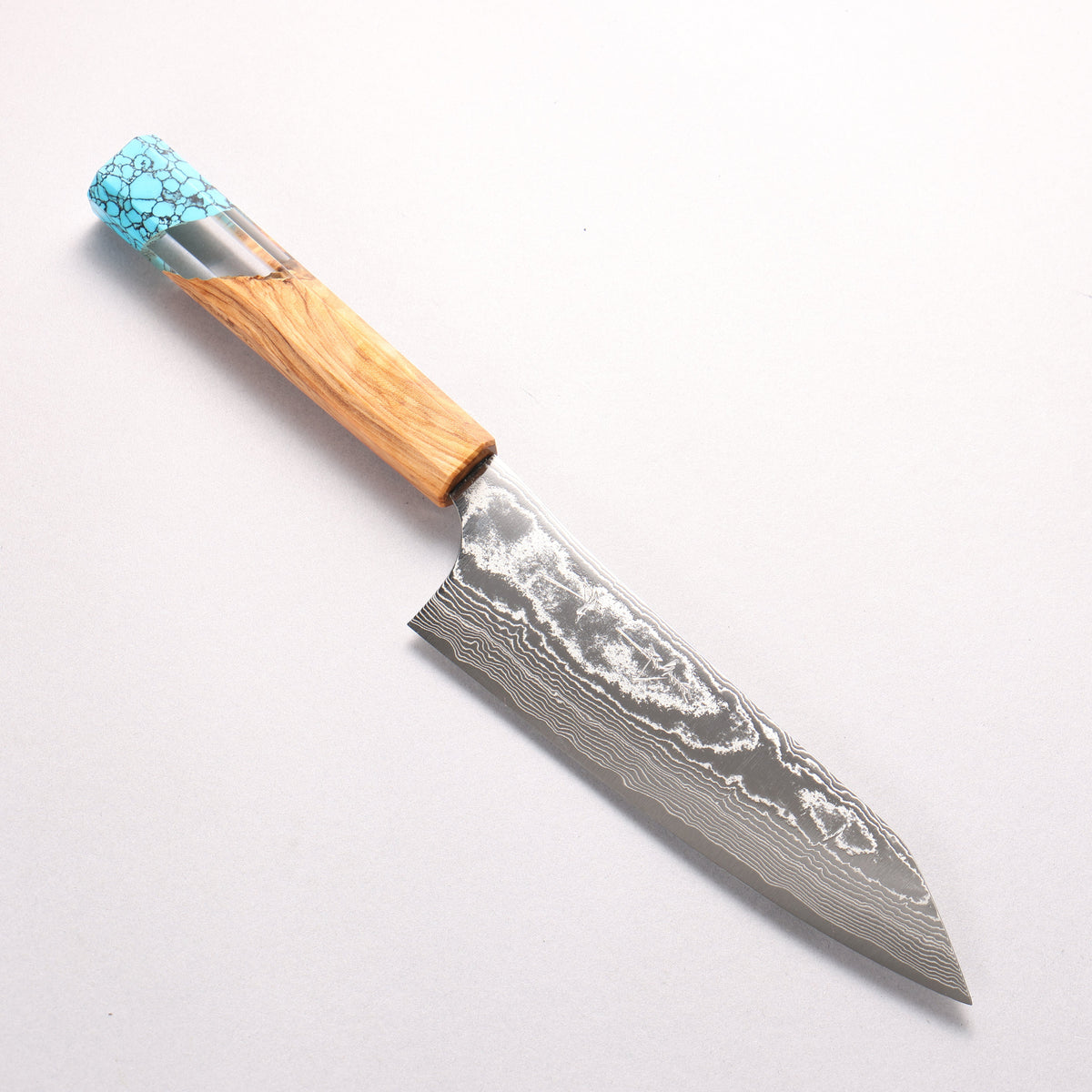 Yu Kurosaki Suiun SG2 Damascus Bunka 170mm Olive Tree Clear Resin And Turquoise Handle