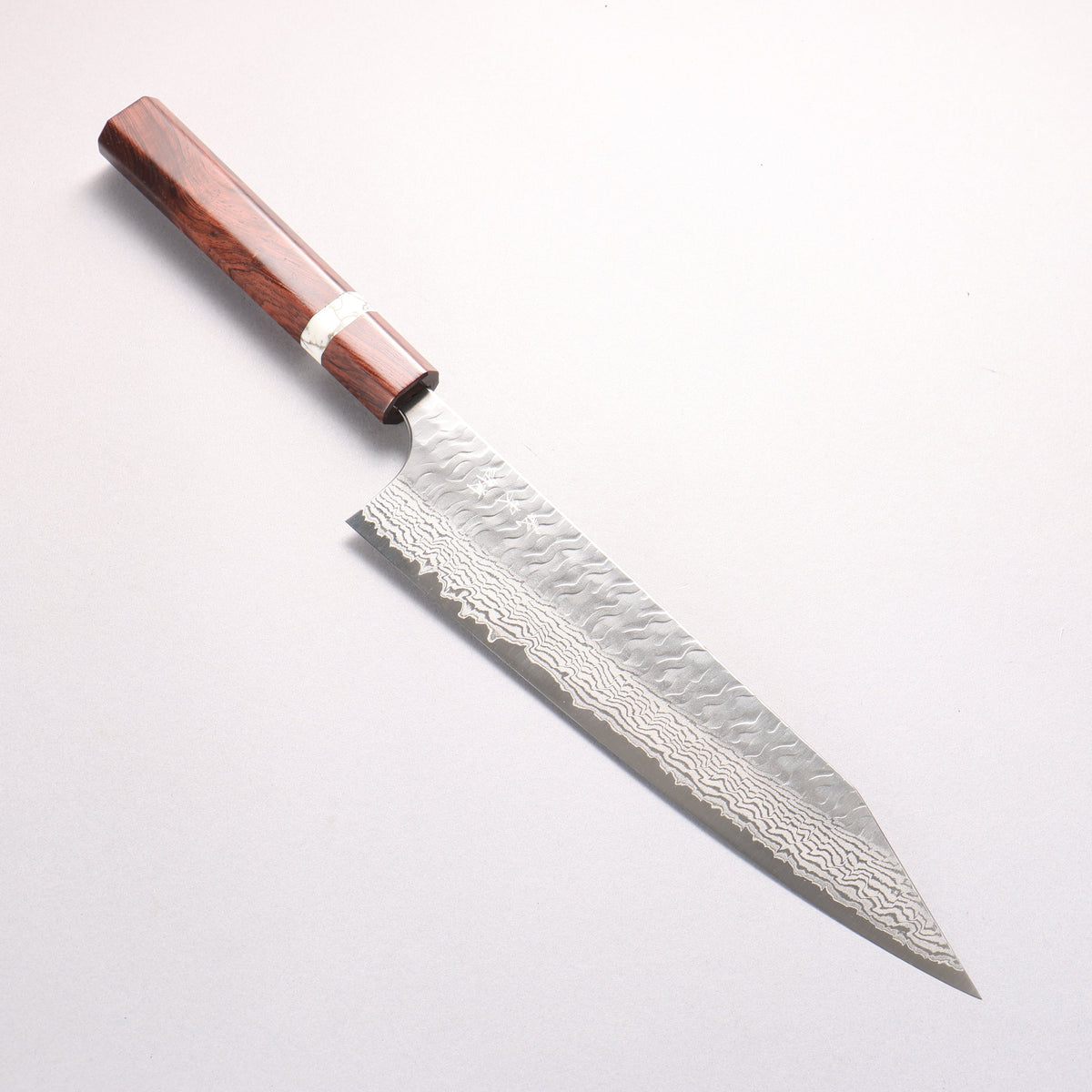 Yoshimi Kato Nami VG-XEOS Hammered Damascus Kiritsuke Gyuto 240mm Rosewood (White Turquoise Ring) Handle