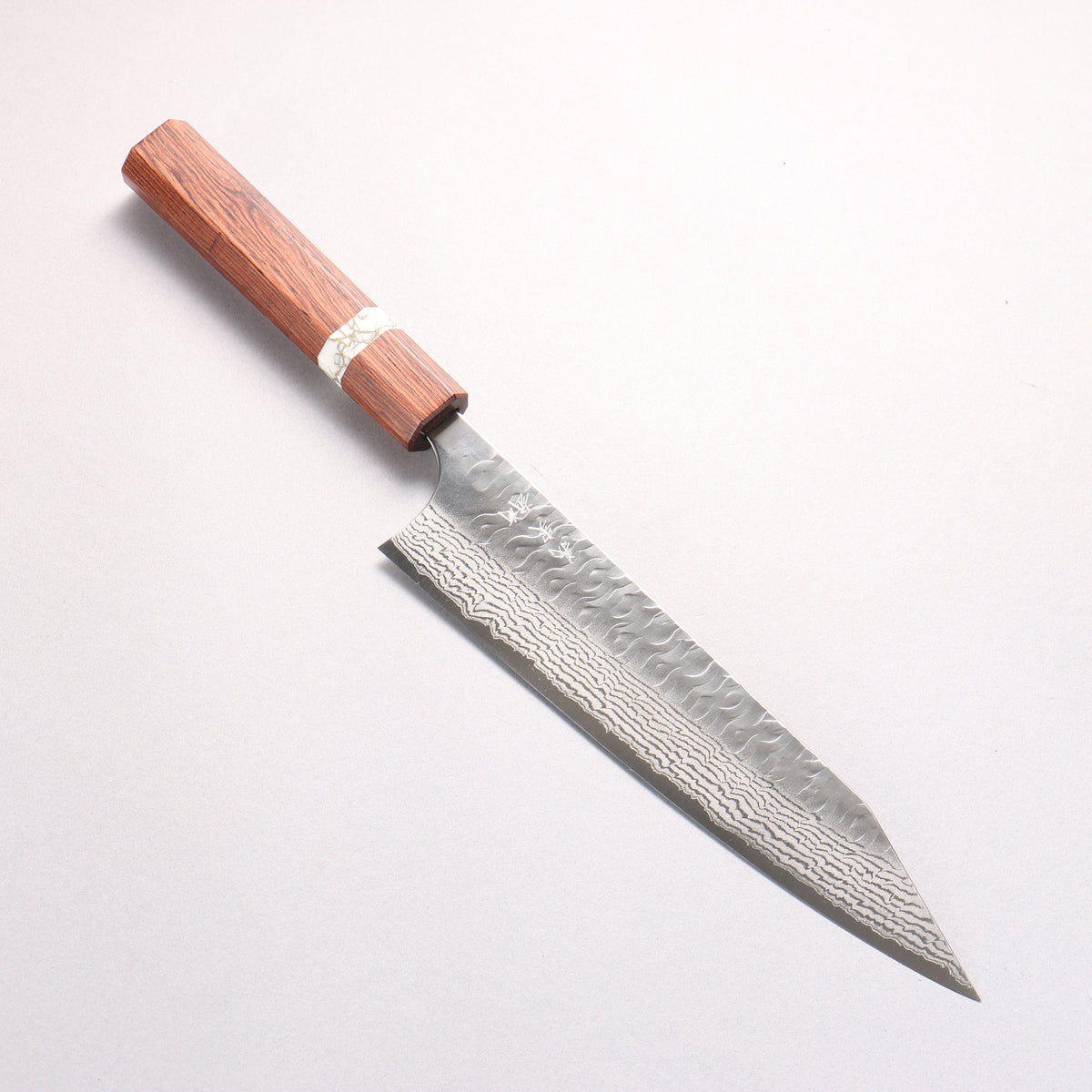 Yoshimi Kato Nami VG-XEOS Hammered Damascus Kiritsuke Gyuto 210mm Rosewood (White Turquoise Ring) Handle