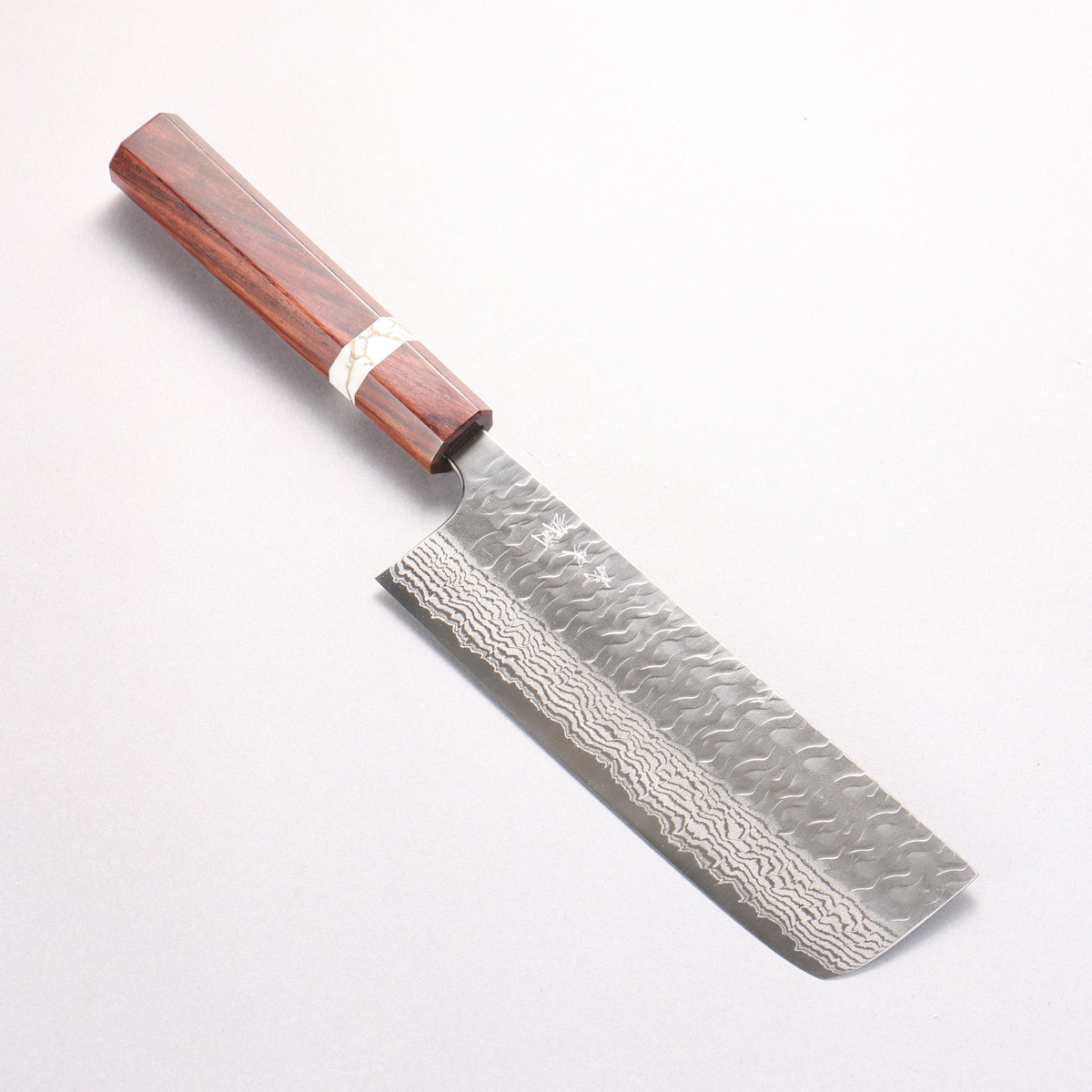 Yoshimi Kato Nami VG-XEOS Hammered Damascus Nakiri 165mm Rosewood (White Turquoise Ring) Handle
