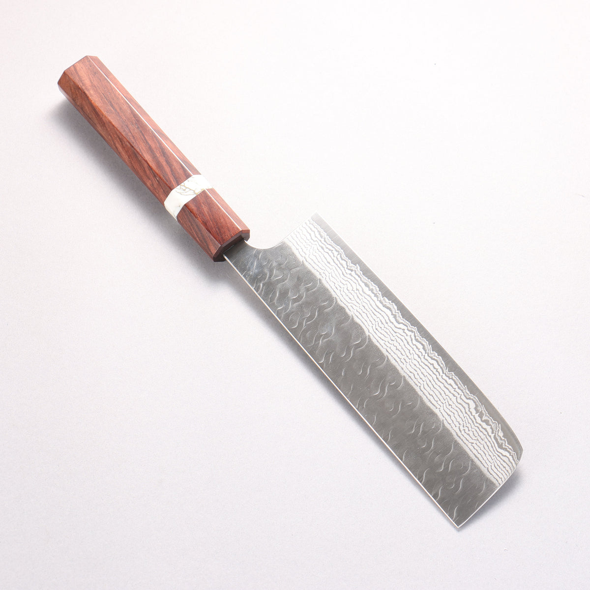 Yoshimi Kato Nami VG-XEOS Hammered Damascus Nakiri 165mm Rosewood (White Turquoise Ring) Handle