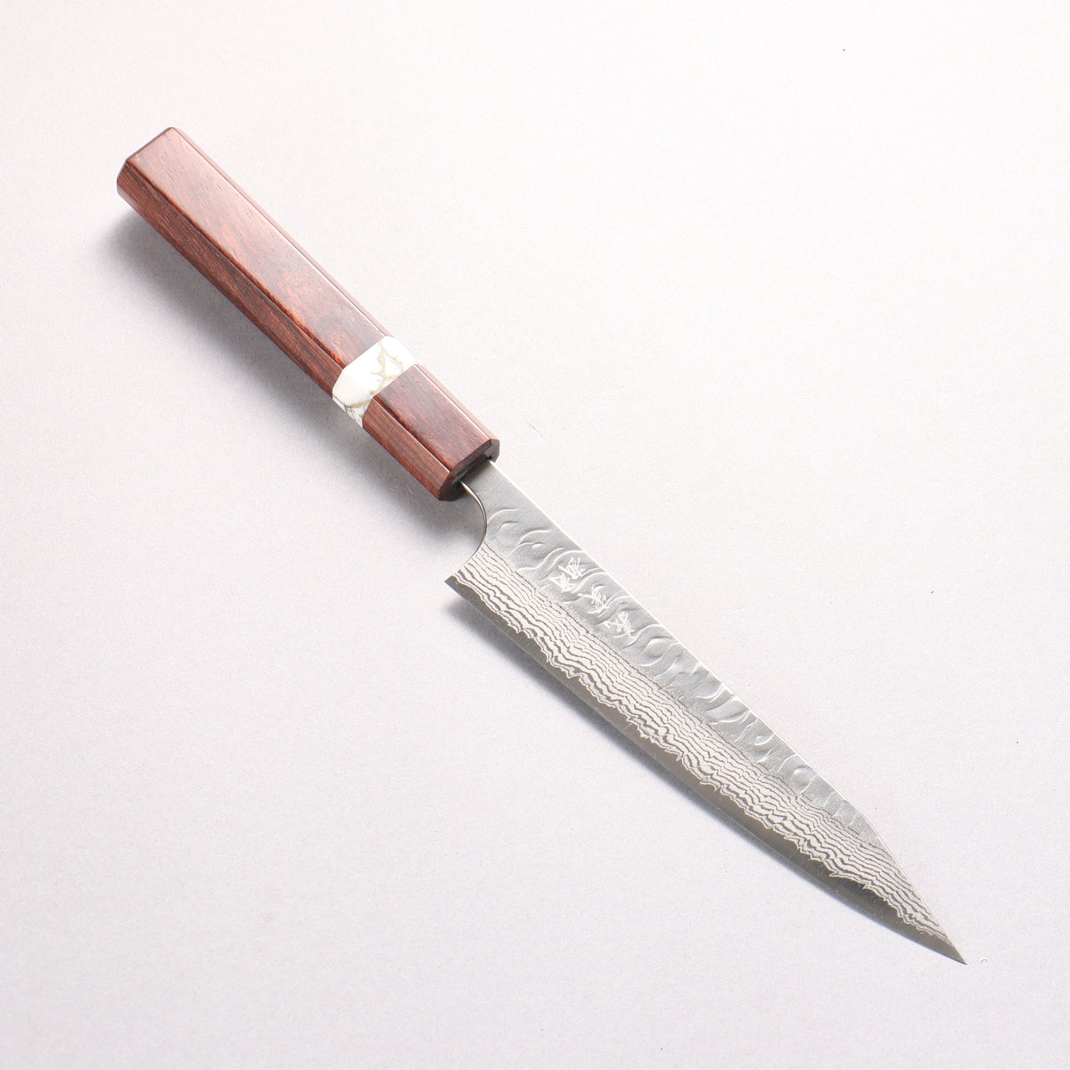 Yoshimi Kato Nami VG-XEOS Hammered Damascus Kiritsuke Petty-Utility 150mm Rosewood (White Turquoise Ring) Handle