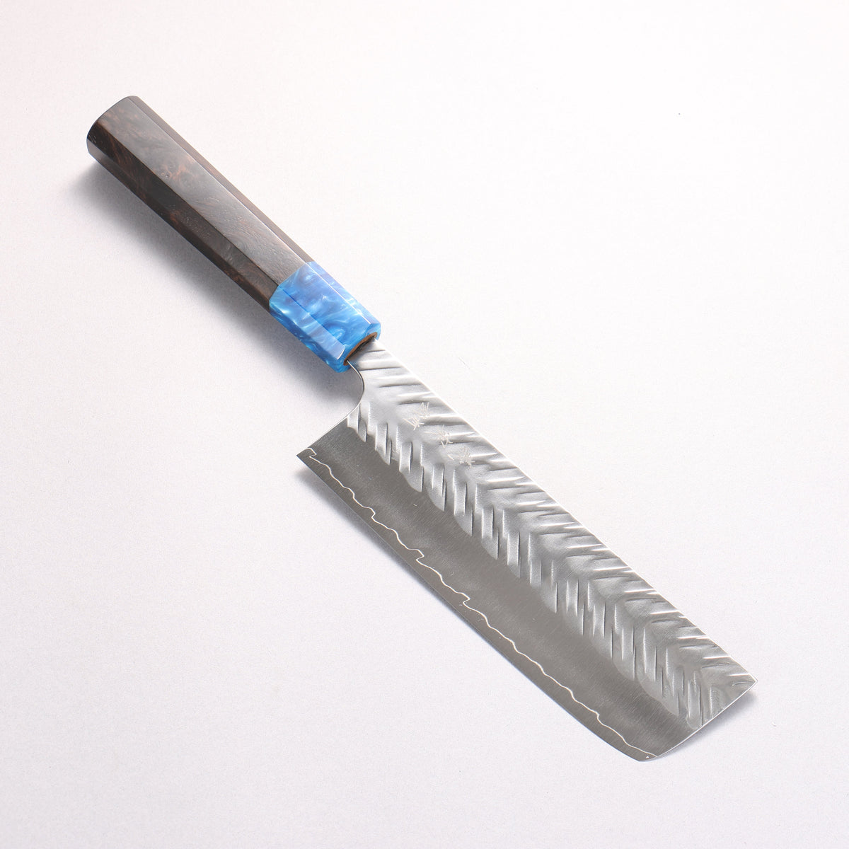Yoshimi Kato SPG STRIX Hammered (V) Nakiri 165mm Ebony (ferrule: Blue Marble Resin) Handle