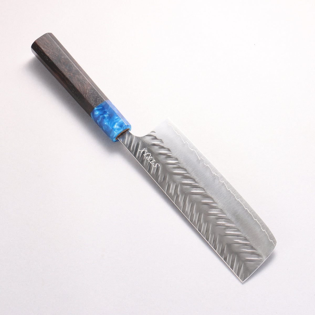 Yoshimi Kato SPG STRIX Hammered (V) Nakiri 165mm Ebony (ferrule: Blue Marble Resin) Handle