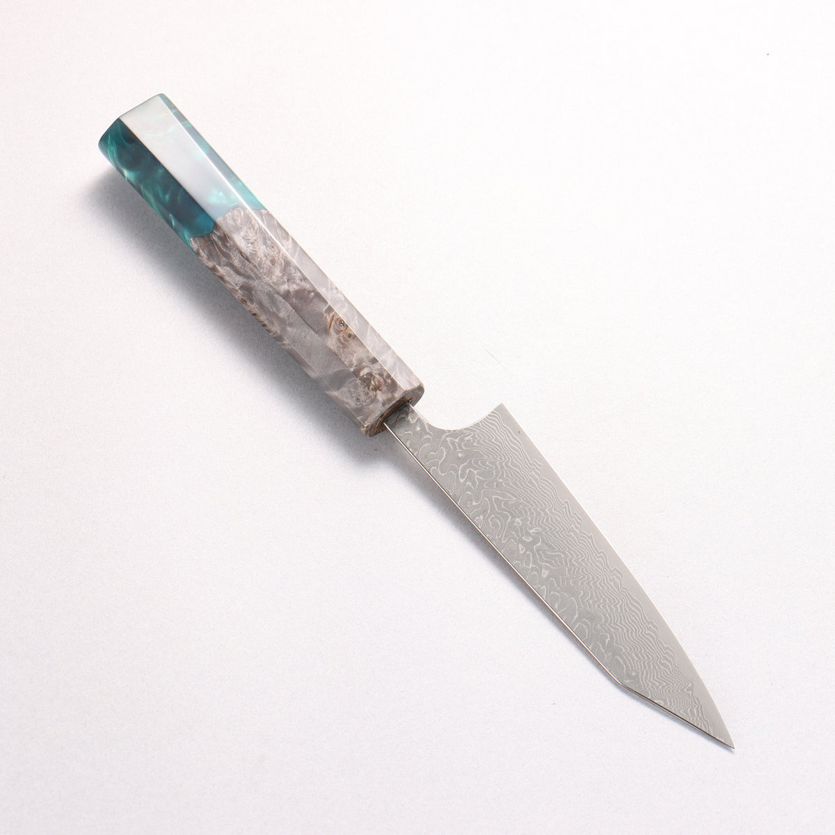 Yoshimi Kato SG2 Black Damascus Kiritsuke Petty-Utility 120mm Stabilized Birch with Emerald Green Resin Handle