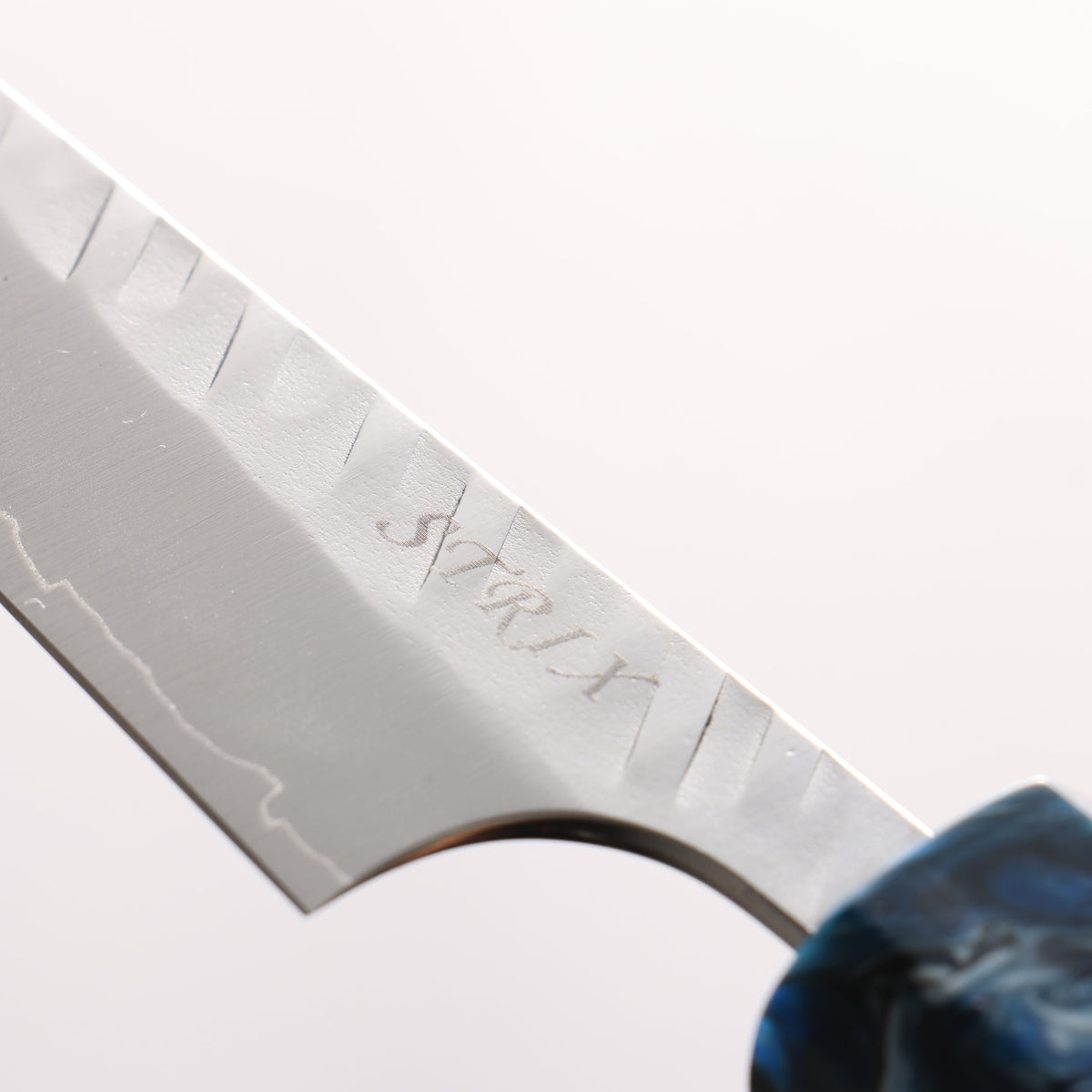 Yoshimi Kato SPG STRIX Hammered (V) Kiritsuke Paring 80mm Ebony (ferrule: Blue Marble Resin) Handle