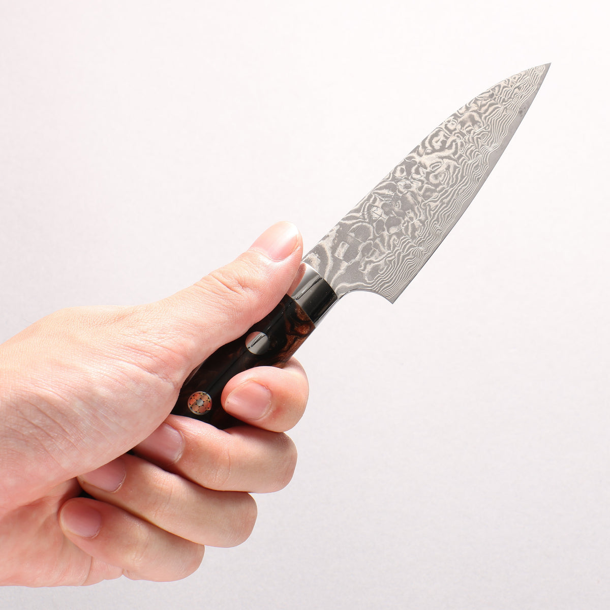 Takeshi Saji SG2 Black Damascus Petty-Utility 90mm Black & Copper Marbled Acrylic Handle - Seisuke Knife