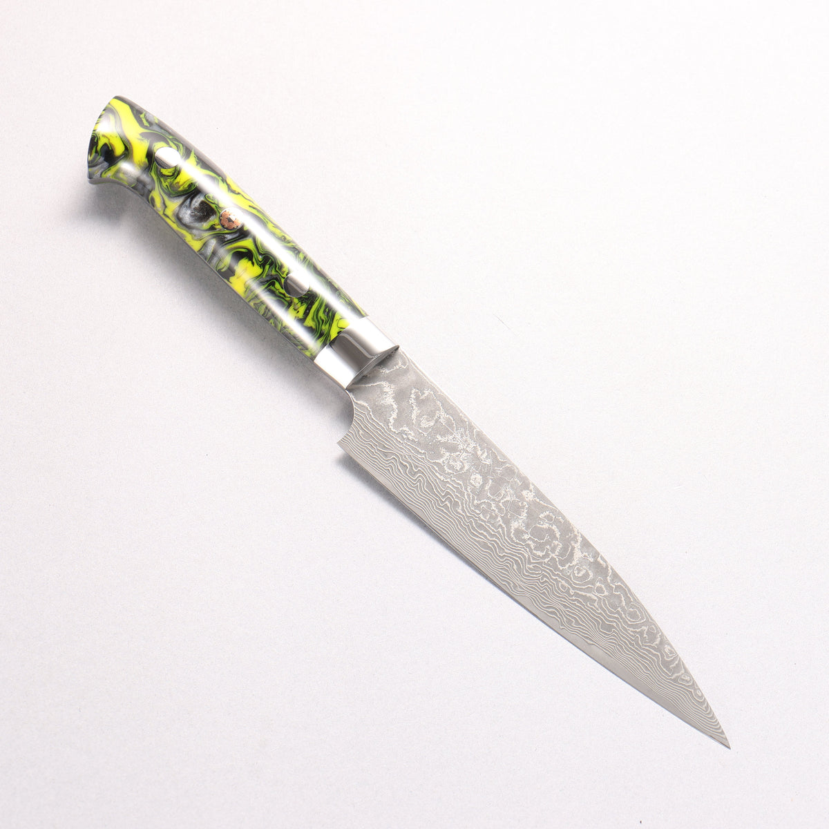 Takeshi Saji SG2 Black Damascus Petty-Utility 130mm Black & Yellow Marbled Acrylic Handle - Seisuke Knife