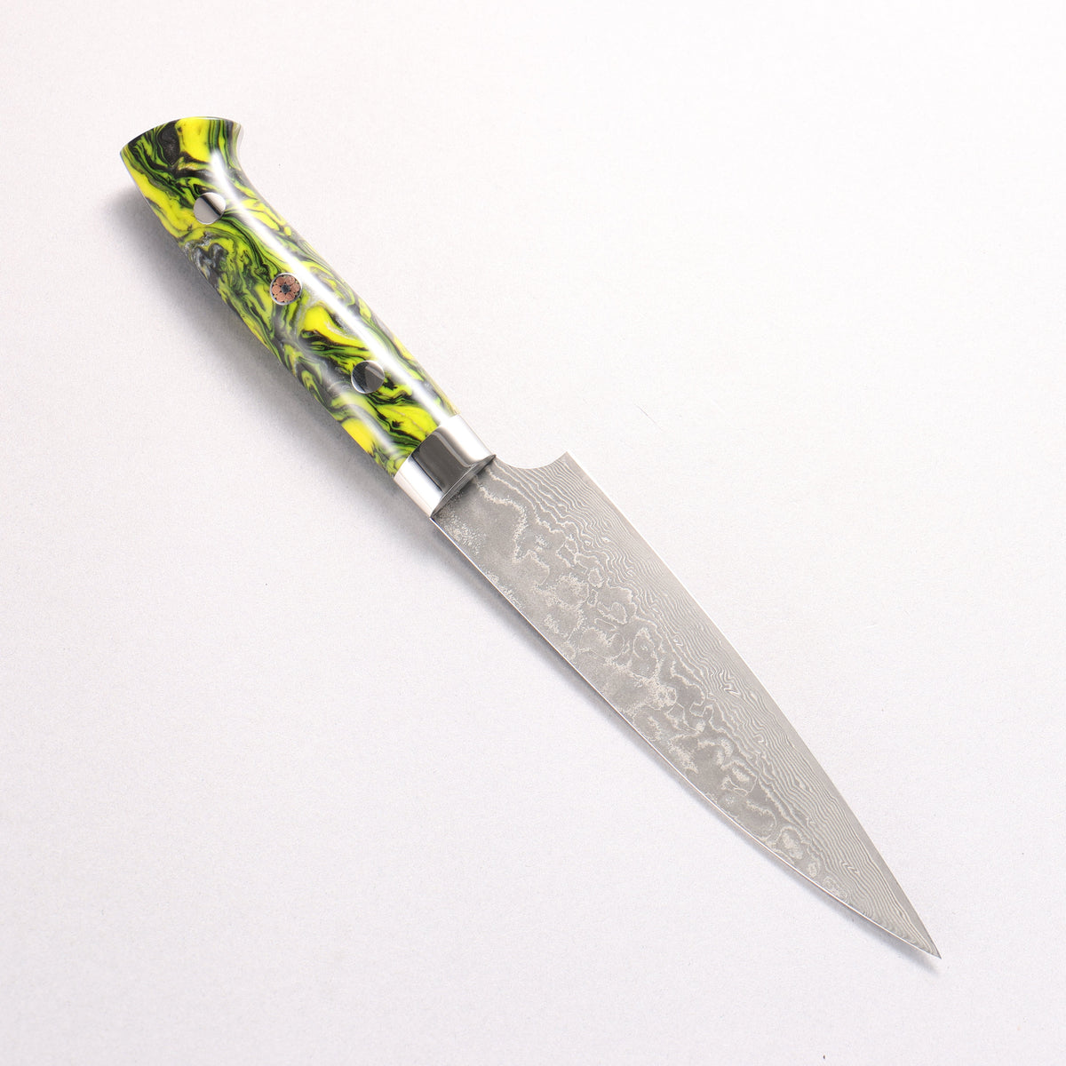 Takeshi Saji SG2 Black Damascus Petty-Utility 130mm Black & Yellow Marbled Acrylic Handle - Seisuke Knife