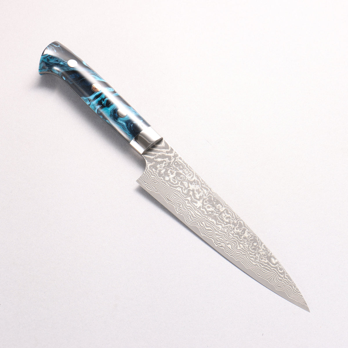 Takeshi Saji SG2 Black Damascus Petty-Utility 150mm Black and Blue Marbled Acrylic Handle