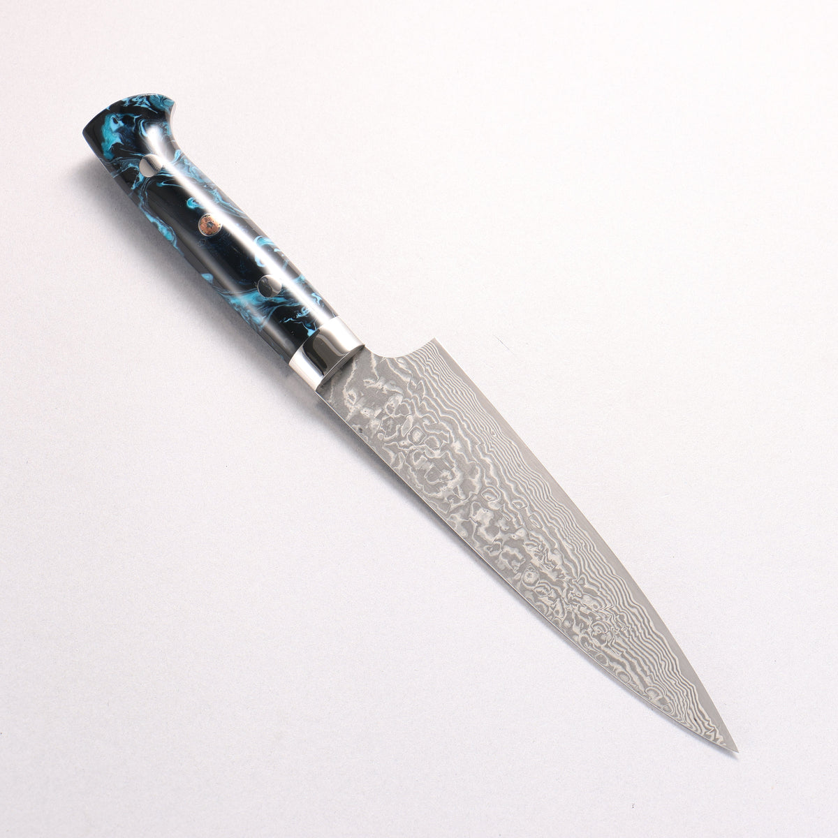 Takeshi Saji SG2 Black Damascus Petty-Utility 150mm Black and Blue Marbled Acrylic Handle