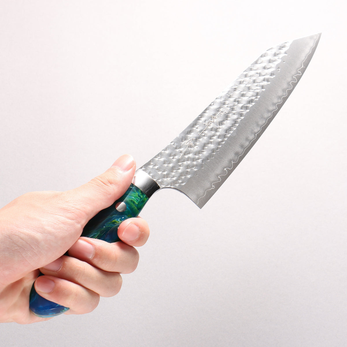 Yu Kurosaki Senko Custom SG2 Hammered Bunka 170mm Blue Green Acrylic Handle - Seisuke Knife