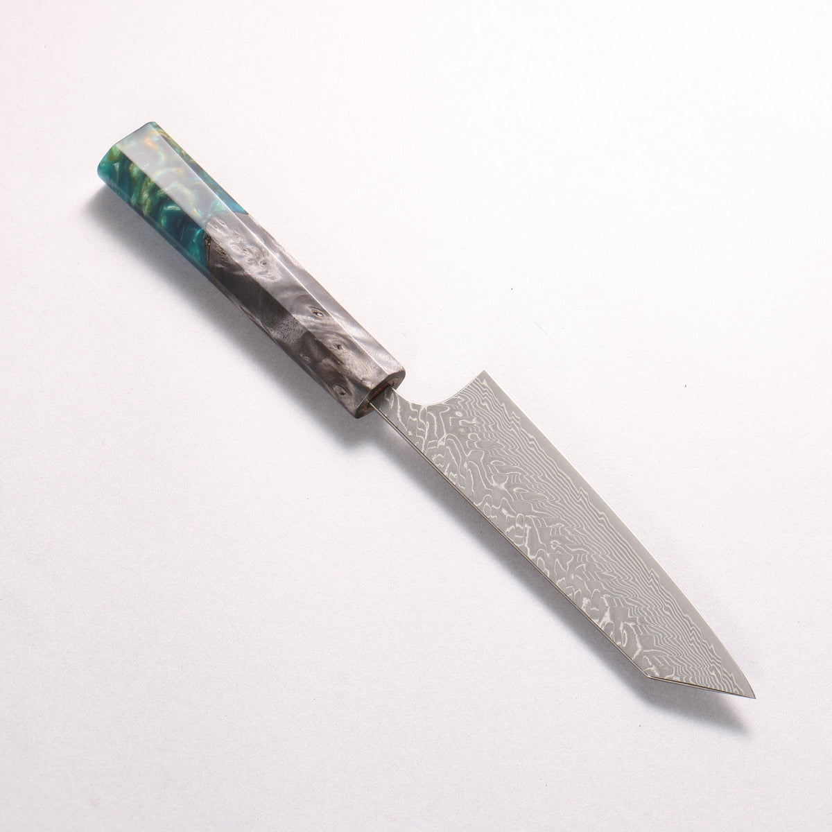 Yoshimi Kato SG2 Black Damascus Small Bunka 130mm Black Stabilized Wood and Emerald Green Resin Handle