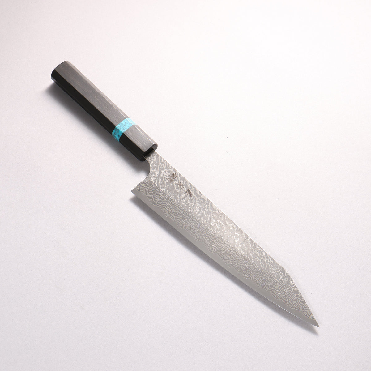 Yoshimi Kato VG10 Black Damascus Kiritsuke Gyuto 210mm Ebony Wood(With Turquoise Ring) Handle