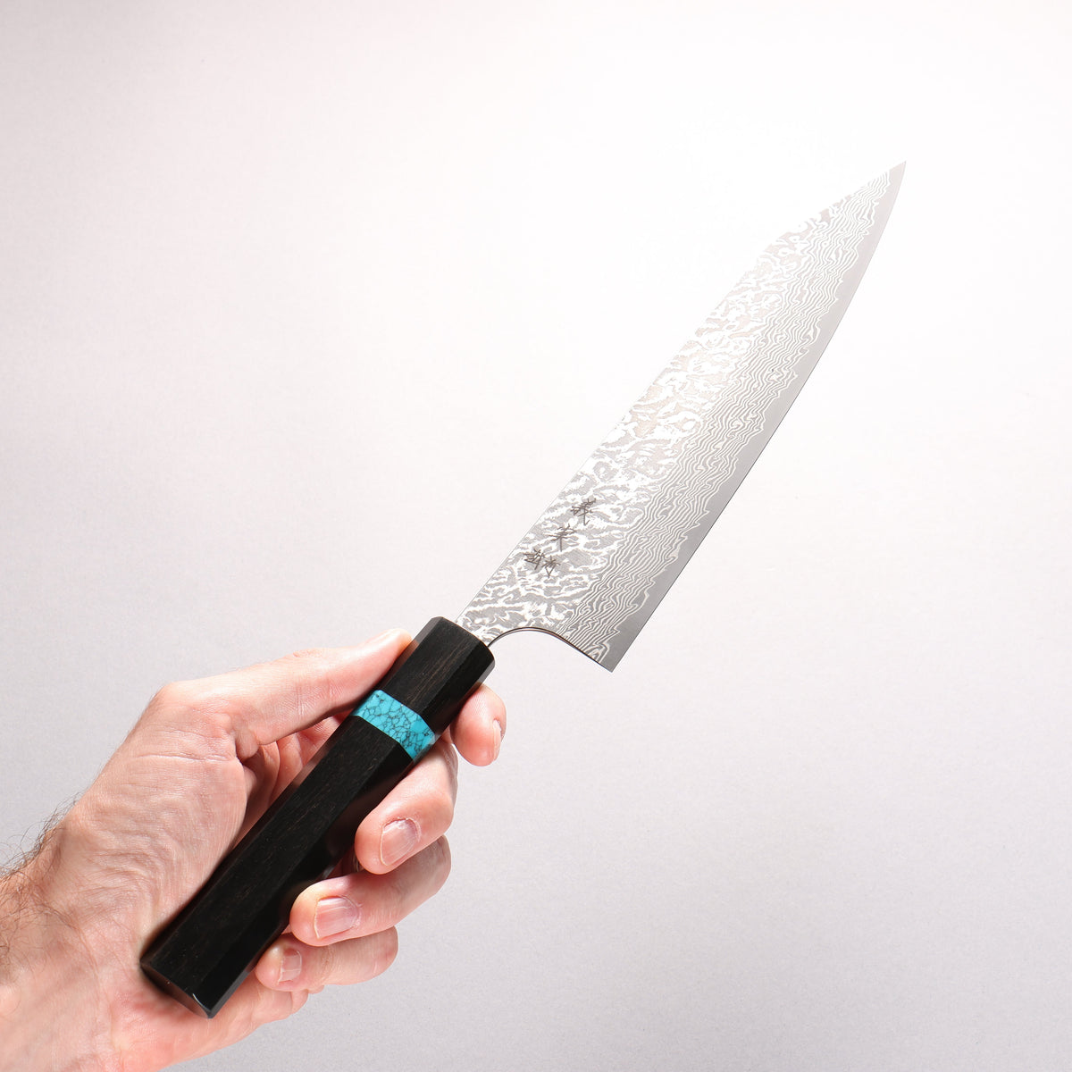 Yoshimi Kato VG10 Black Damascus Kiritsuke Gyuto 210mm Ebony Wood(With Turquoise Ring) Handle