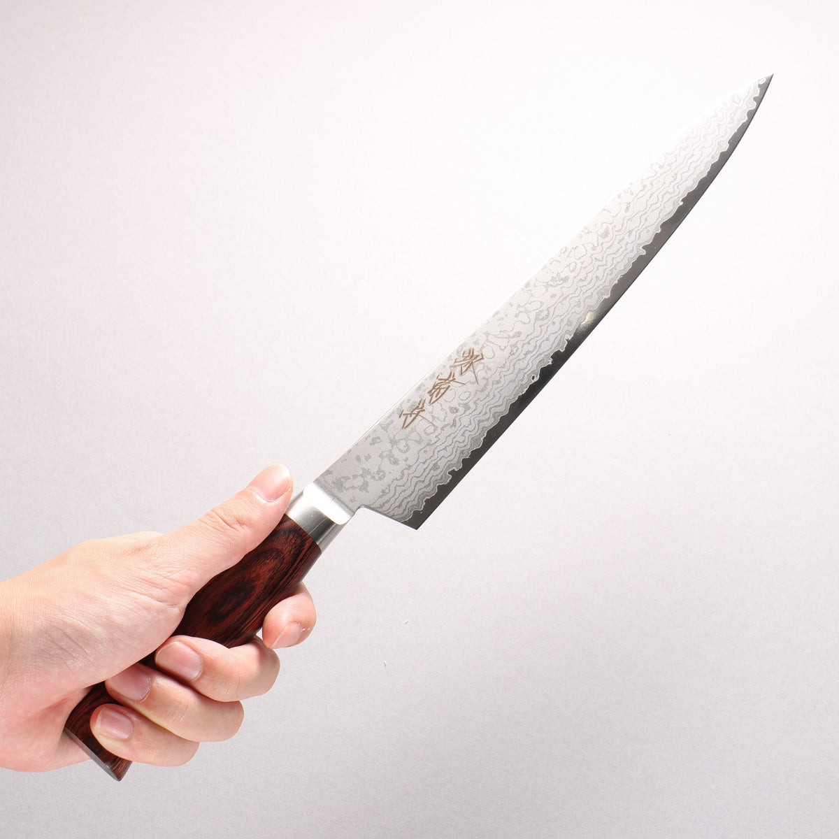 Sakai Kikumori VG10 17 Layer Damascus Sujihiki 240mm Red Pakka wood Handle