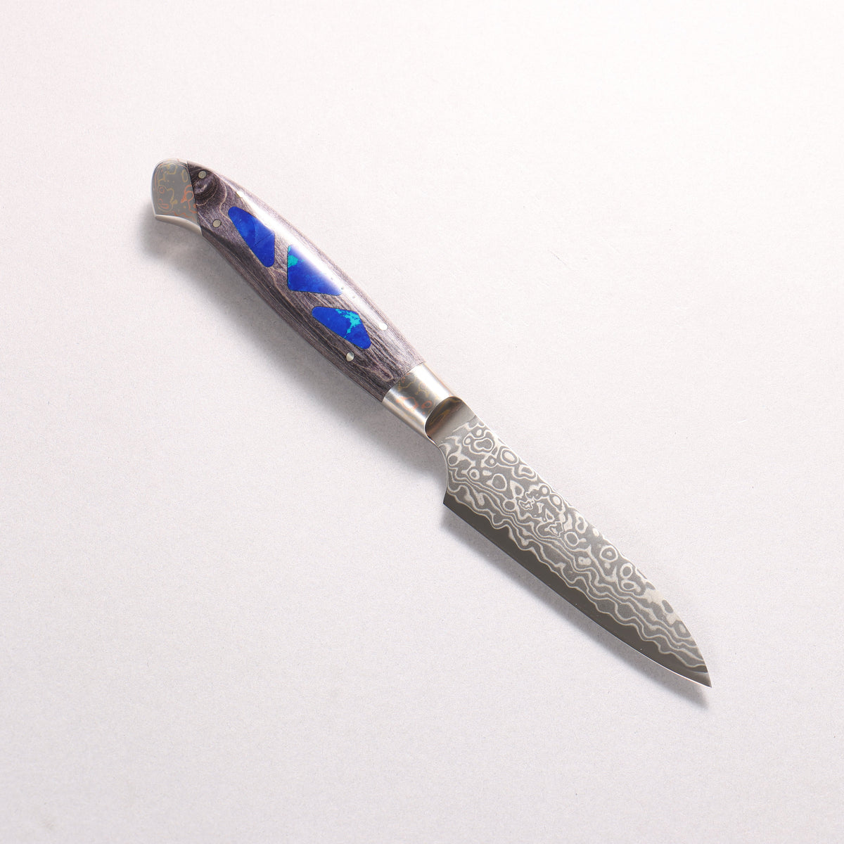 Kajin ZDP189 Damascus Migaki Finished Petty-Utility 95mm Stabilized Wood With Gemstone Inlayed Handle