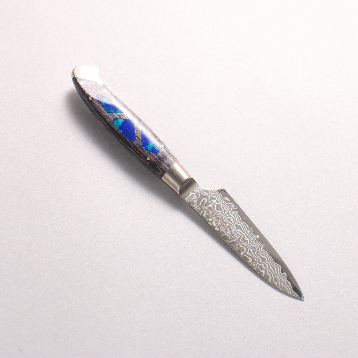 Kajin ZDP189 Damascus Migaki Finished Petty-Utility 95mm Stabilized Wood With Gemstone Inlayed Handle