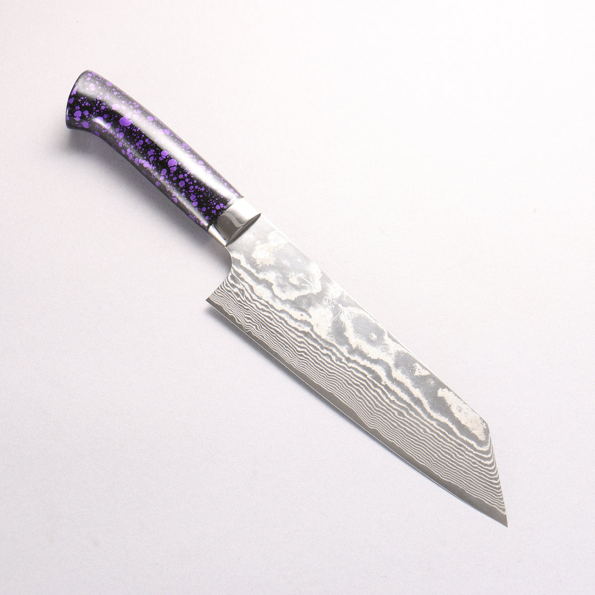 Takeshi Saji SPG STRIX Damascus Bunka 180mm Black and Purple Urethane Coating Handle with Sheath