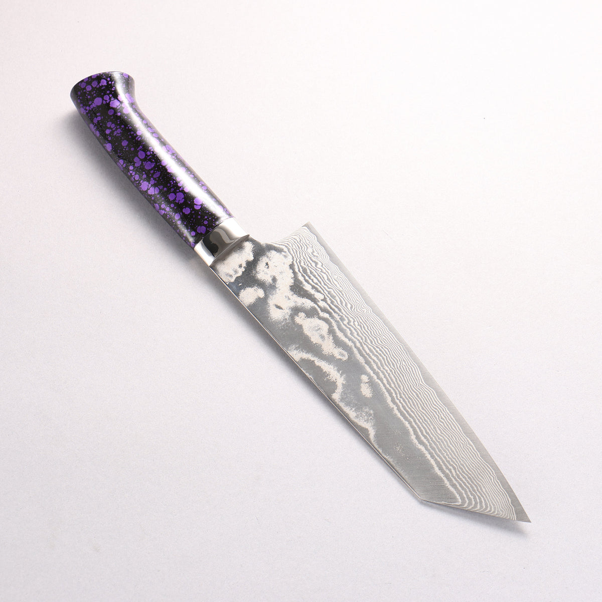 Takeshi Saji SPG STRIX Damascus Bunka 180mm Black and Purple Urethane Coating Handle with Sheath