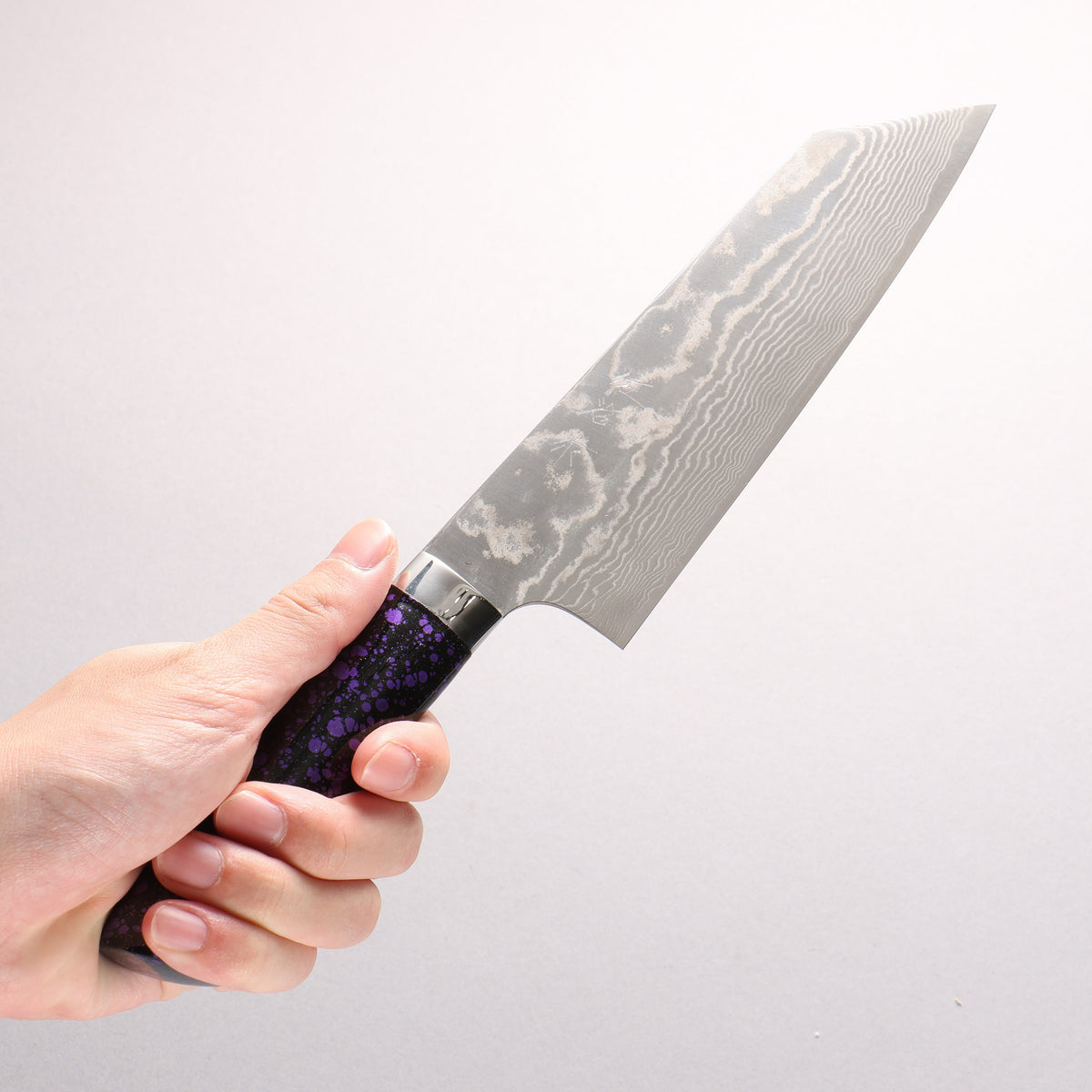 Takeshi Saji SPG STRIX Damascus Bunka 180mm Black and Purple Urethane Coating Handle with Sheath
