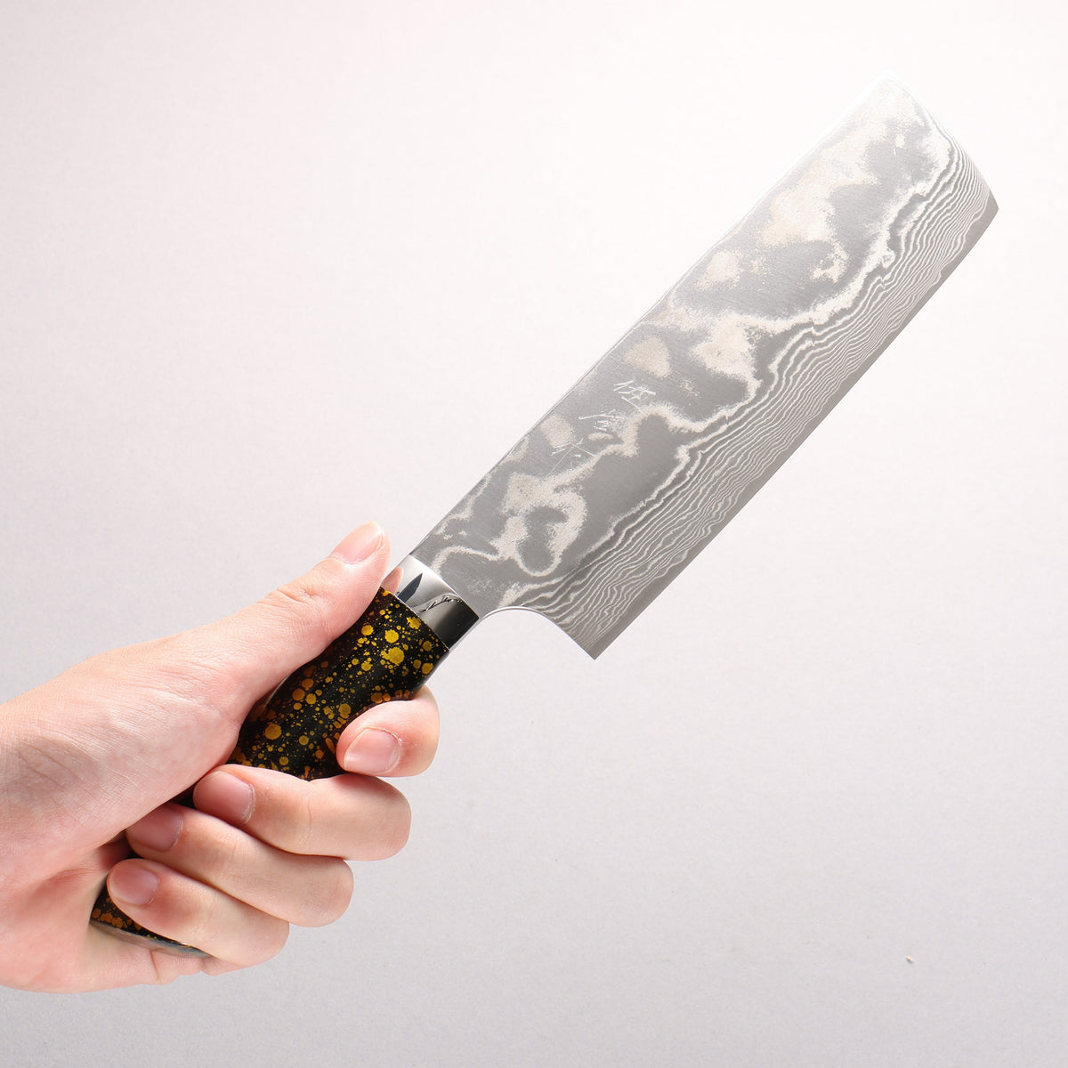 Takeshi Saji SPG STRIX Damascus Nakiri 165mm Black and Yellow Urethane Coating Handle with Sheath