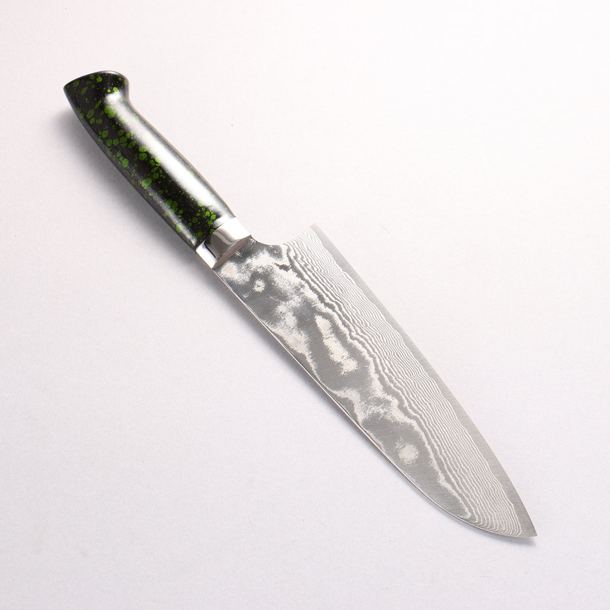 Takeshi Saji SPG STRIX Damascus Santoku 180mm Black and Green Urethane Coating Handle with Sheath