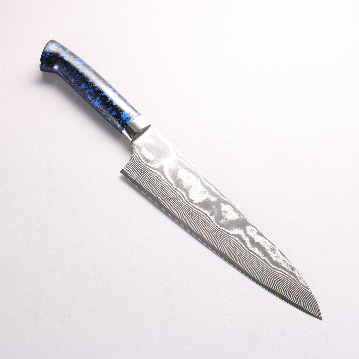 Takeshi Saji SPG STRIX Damascus Gyuto 210mm Black and Blue Urethane Coating Handle with Sheath
