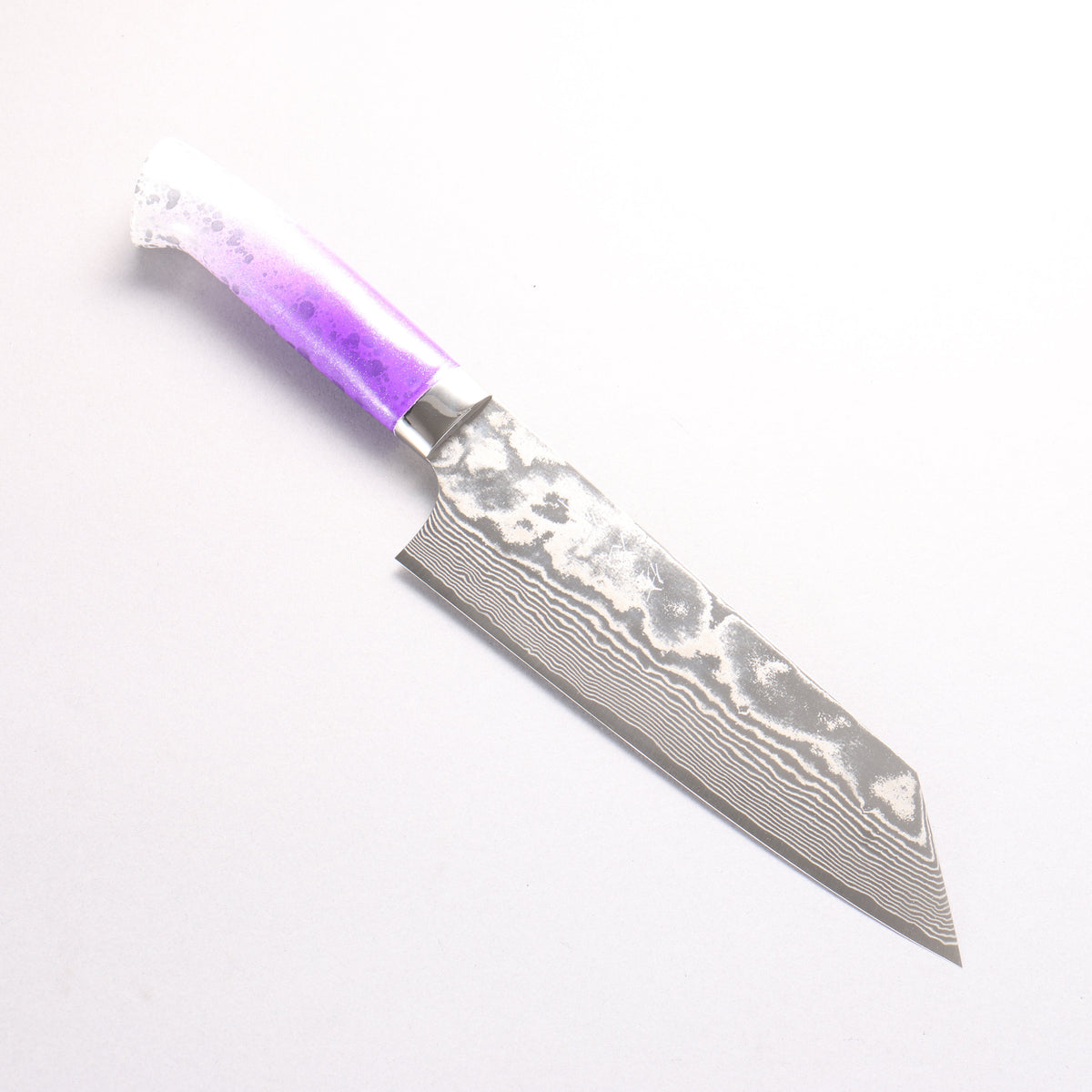 Takeshi Saji SPG STRIX Damascus Bunka 180mm White and Purple Urethane Coating Handle with Sheath