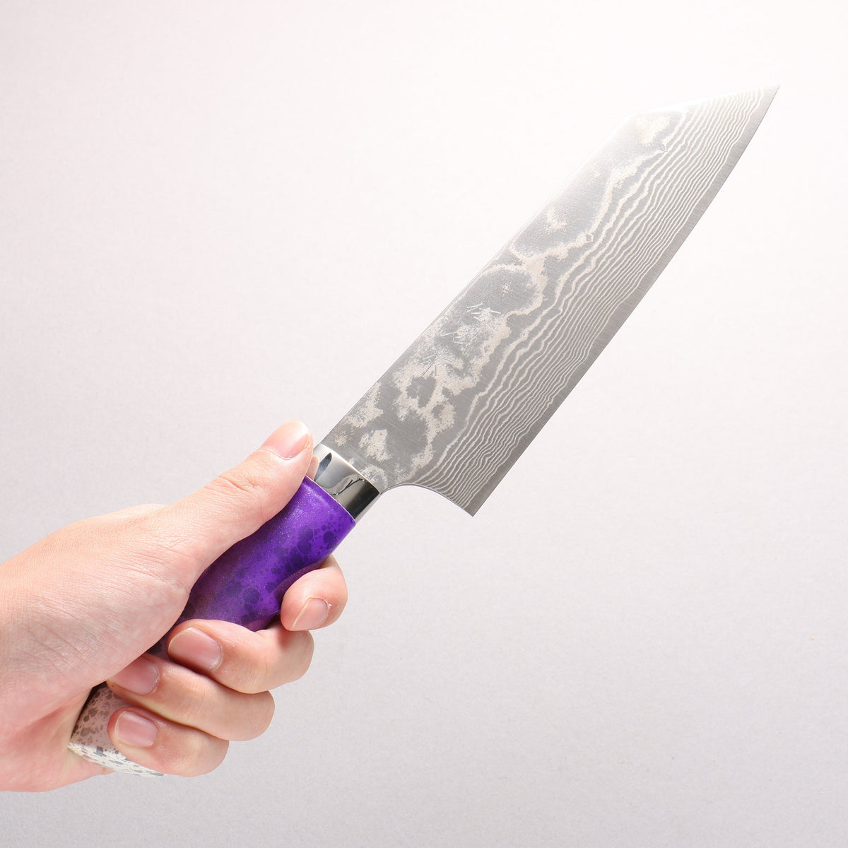 Takeshi Saji SPG STRIX Damascus Bunka 180mm White and Purple Urethane Coating Handle with Sheath