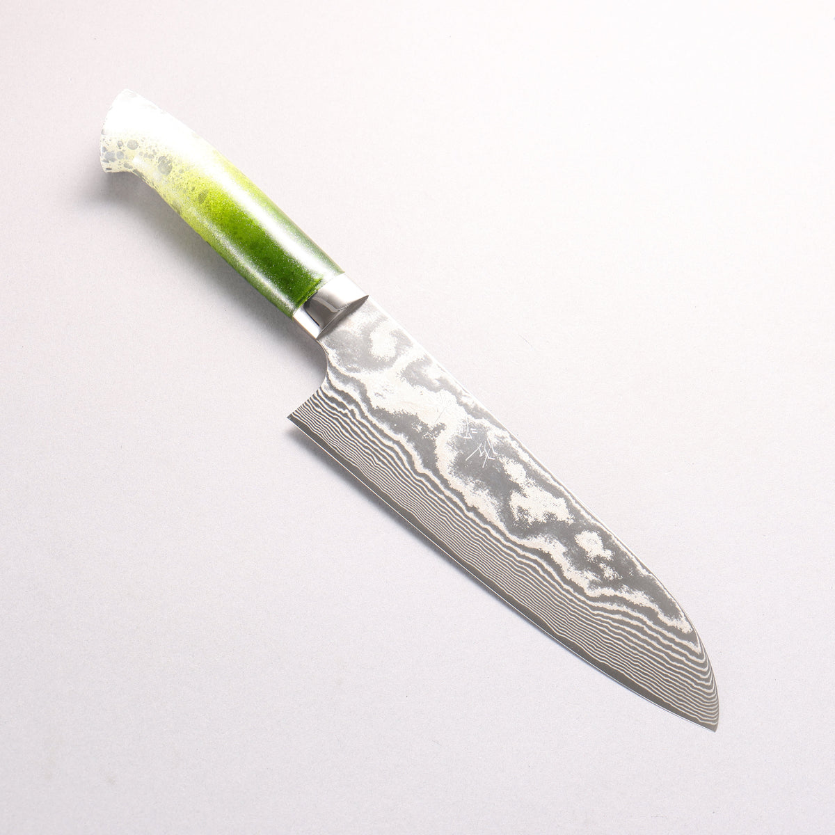 Takeshi Saji SPG STRIX Damascus Santoku 180mm White and Green Urethane Coating Handle with Sheath