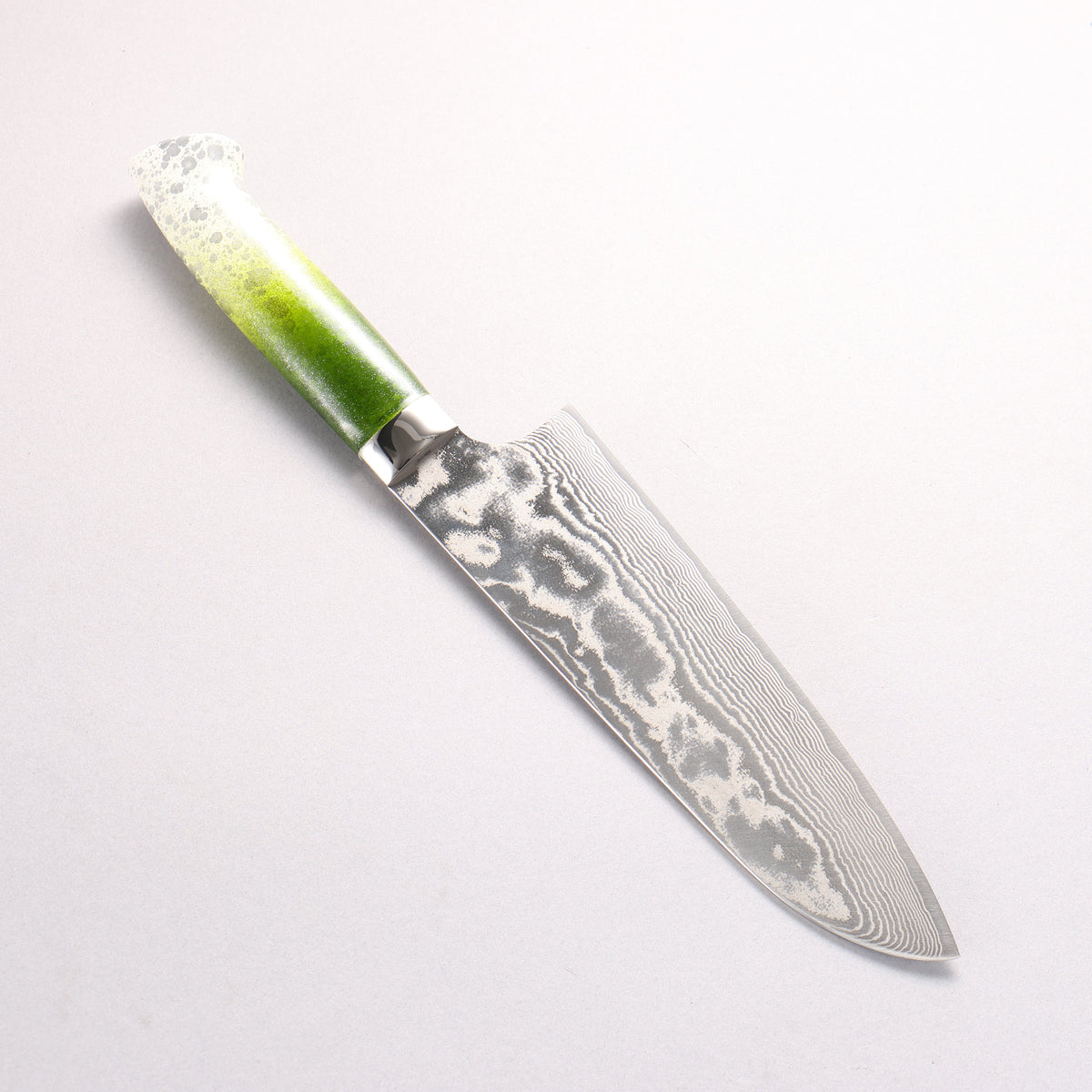 Takeshi Saji SPG STRIX Damascus Santoku 180mm White and Green Urethane Coating Handle with Sheath
