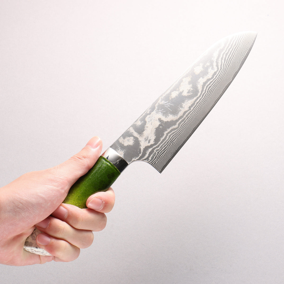 Takeshi Saji SPG STRIX Damascus Santoku 180mm White and Green Urethane Coating Handle with Sheath