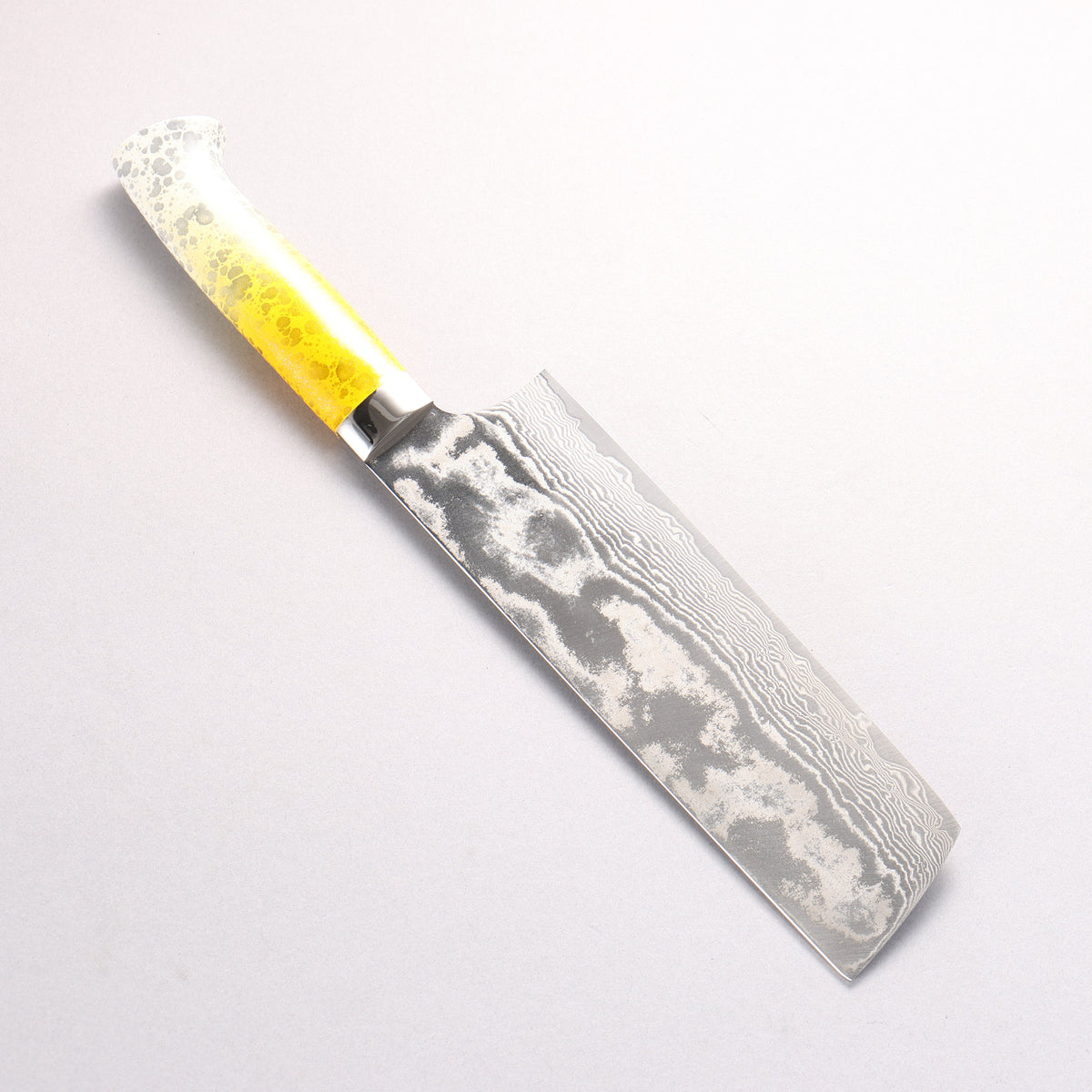 Takeshi Saji SPG STRIX Damascus Nakiri 165mm White and Yellow Urethane Coating Handle with Sheath