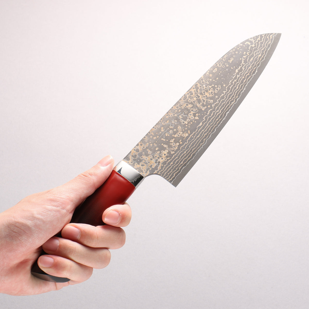 Takeshi Saji VG10w Colored Damascus Black Finished Santoku 180mm Matte Black and Red Urethane Coating Handle with Sheath