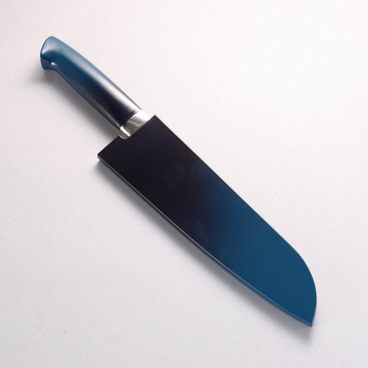 Takeshi Saji VG10w Colored Damascus Black Finished Santoku 180mm Matte Black and Blue Urethane Coating Handle with Sheath