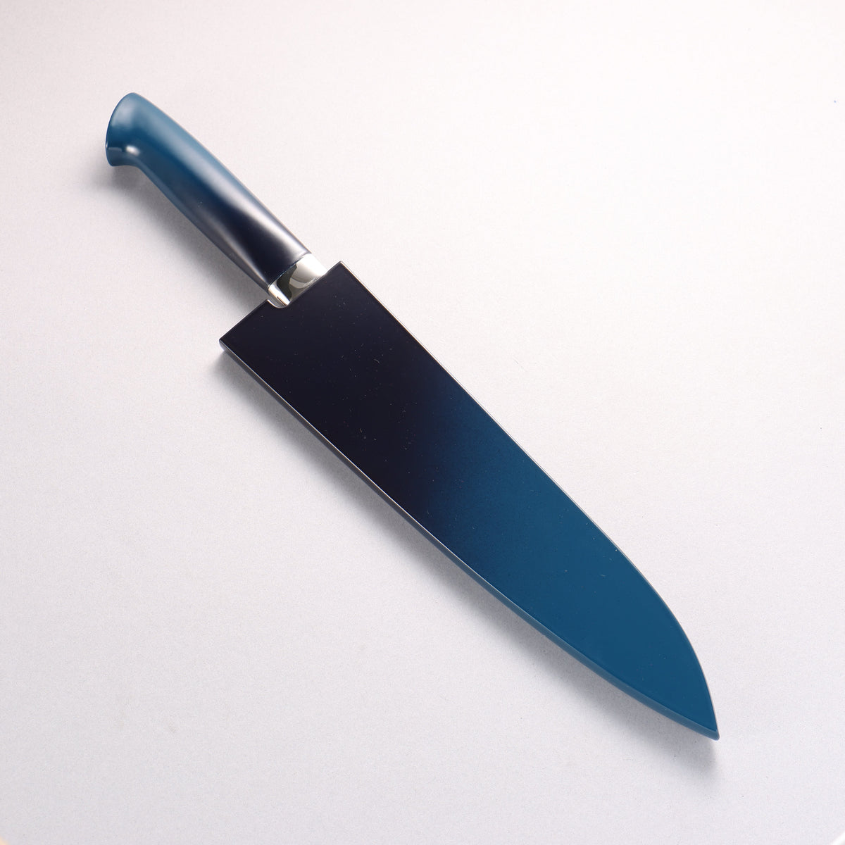 Takeshi Saji VG10w Colored Damascus Black Finished Gyuto 210mm Matte Black and Blue Urethane Coating Handle with Sheath