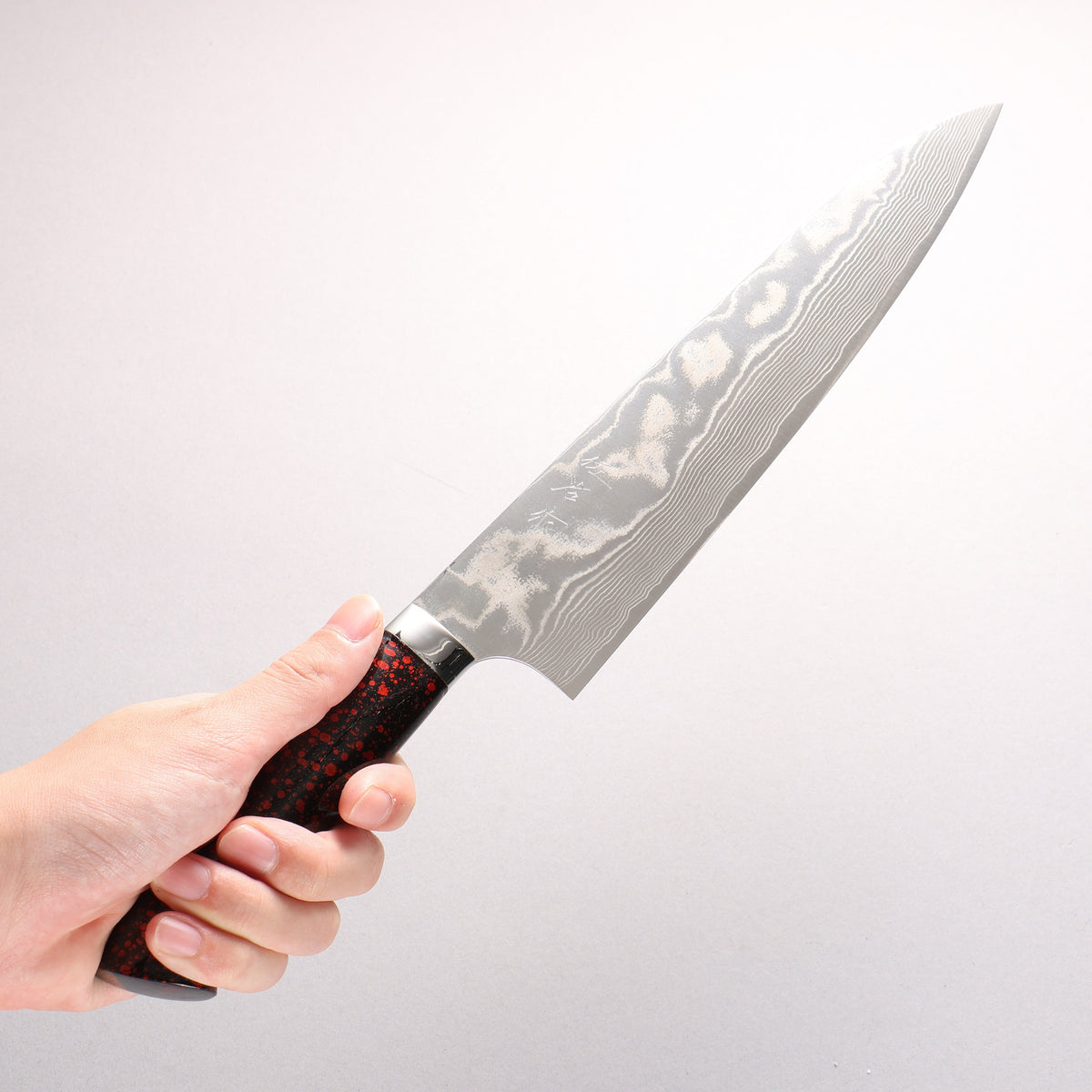 Takeshi Saji SPG STRIX Damascus Gyuto 240mm Black and Red Urethane Coating Handle with Sheath