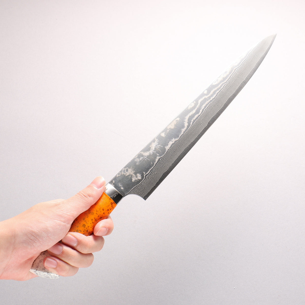 Takeshi Saji SPG STRIX Damascus Sujihiki 270mm White and Orange Urethane Coating Handle with Sheath