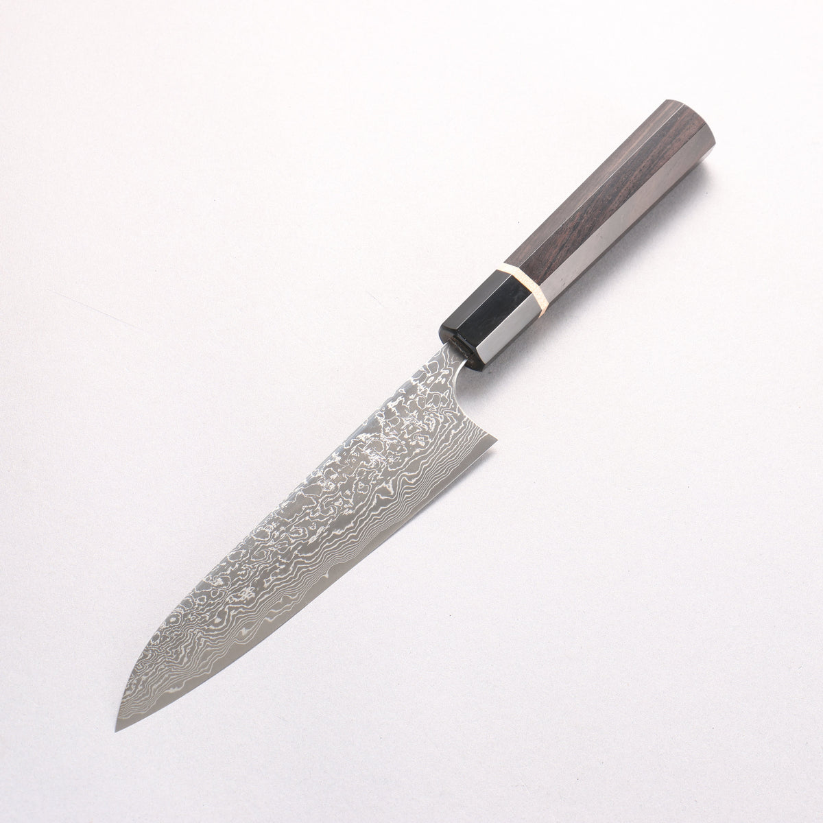 Anryu VG10 Migaki Finished Damascus Petty-Utility 150mm Ebony (1 Maple Ring and Black Water Buffalo Ferrule) Handle