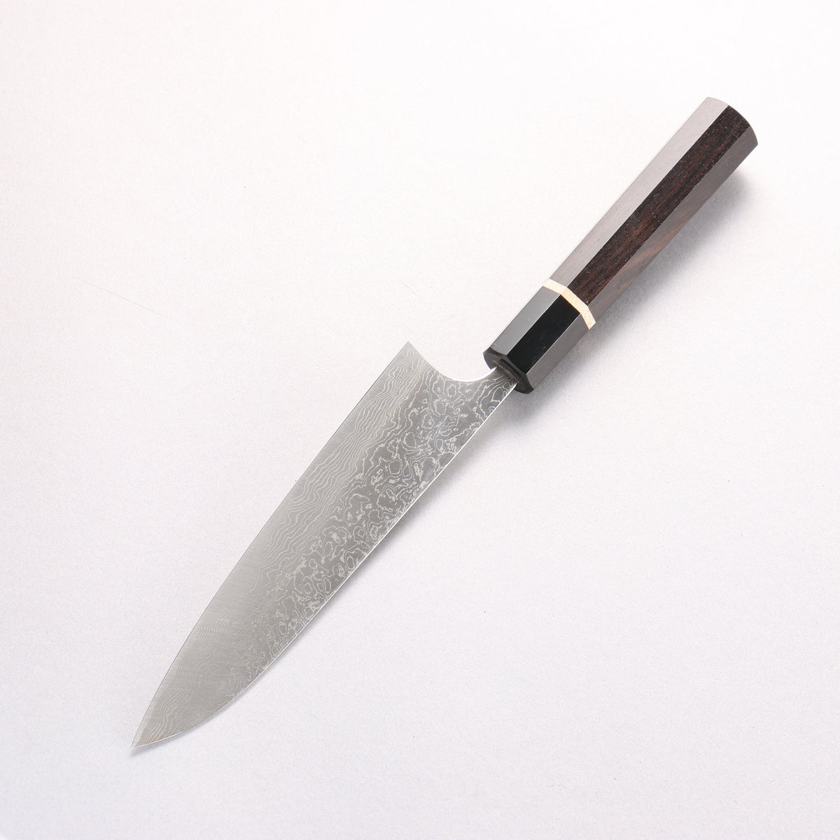 Anryu VG10 Migaki Finished Damascus Petty-Utility 150mm Ebony (1 Maple Ring and Black Water Buffalo Ferrule) Handle