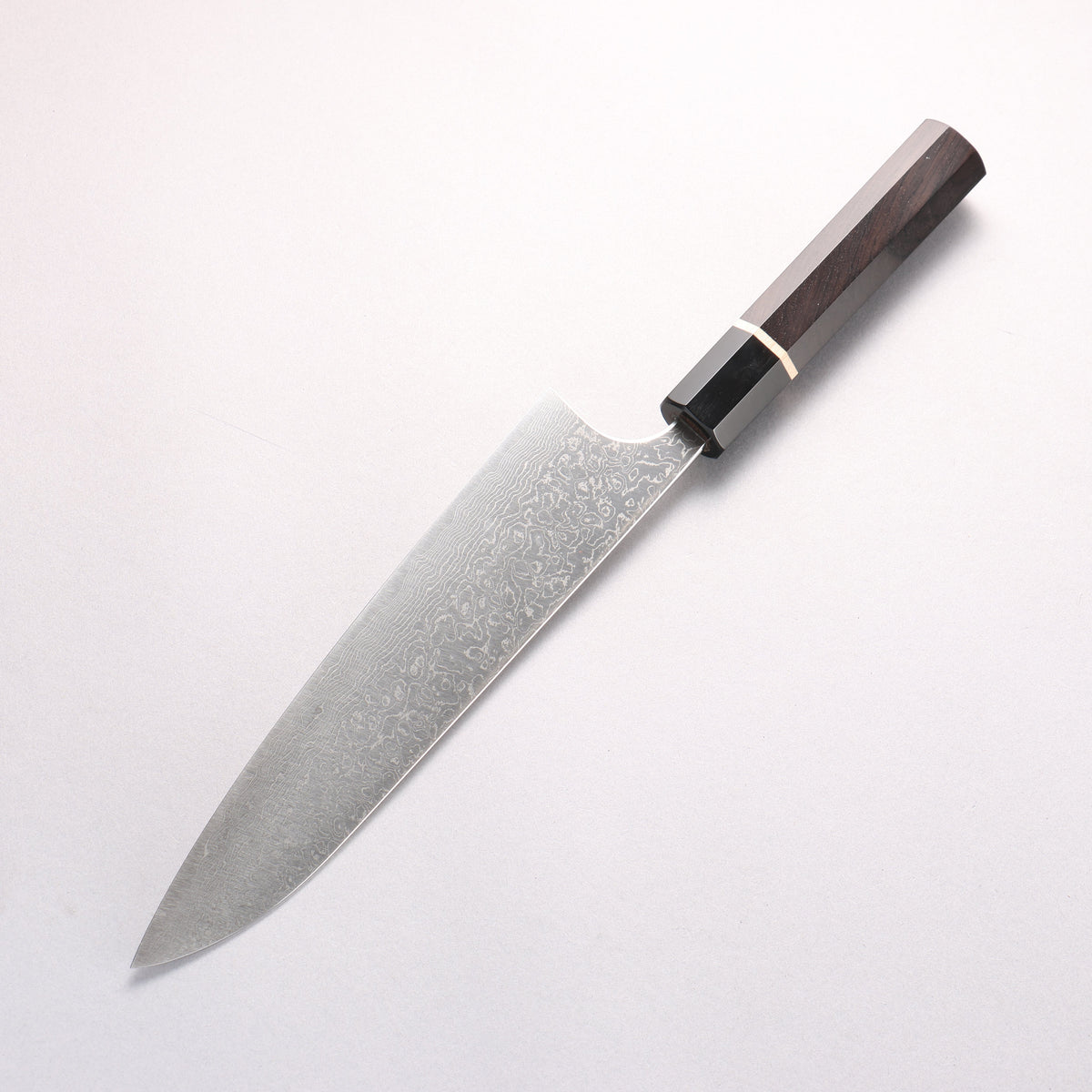 Anryu VG10 Migaki Finished Damascus Gyuto 210mm Ebony (1 Maple Ring and Black Water Buffalo Ferrule) Handle