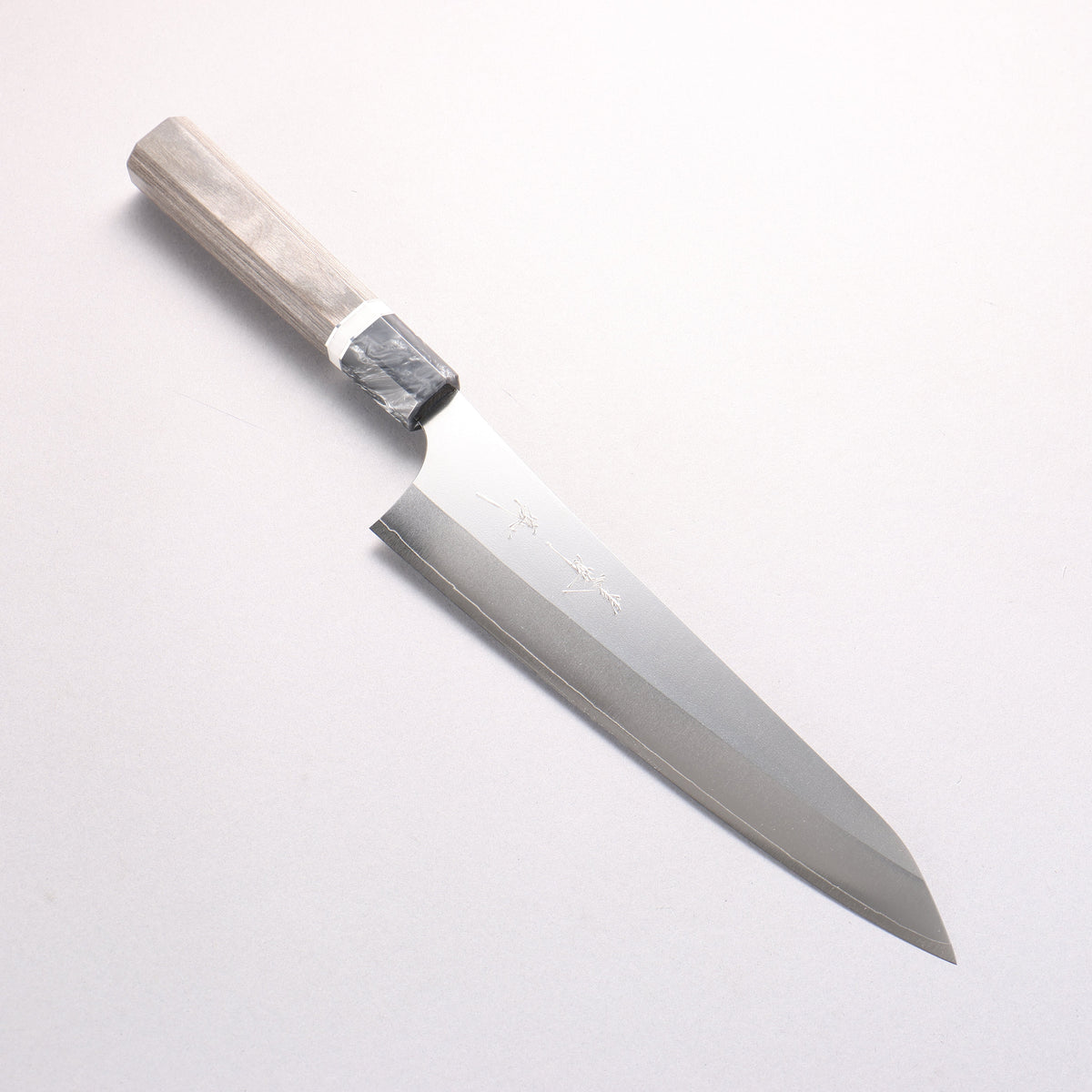 Yu Kurosaki Gekko VG-XEOS Gyuto 210mm Gray Stabilized Wood (Ferrule: Gray Marbled Acrylic with White and Silver Rings) Handle