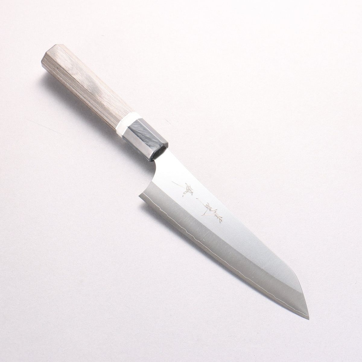 Yu Kurosaki Gekko VG-XEOS Small Bunka 150mm Gray Stabilized Wood (Ferrule: Gray Marbled Acrylic with White and Silver Rings) Handle