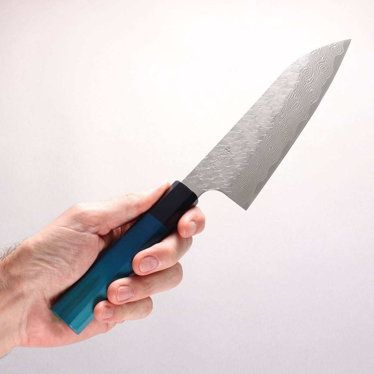 Nigara SPG STRIX Hammered Damascus Santoku 180mm Indigo dyed Handle